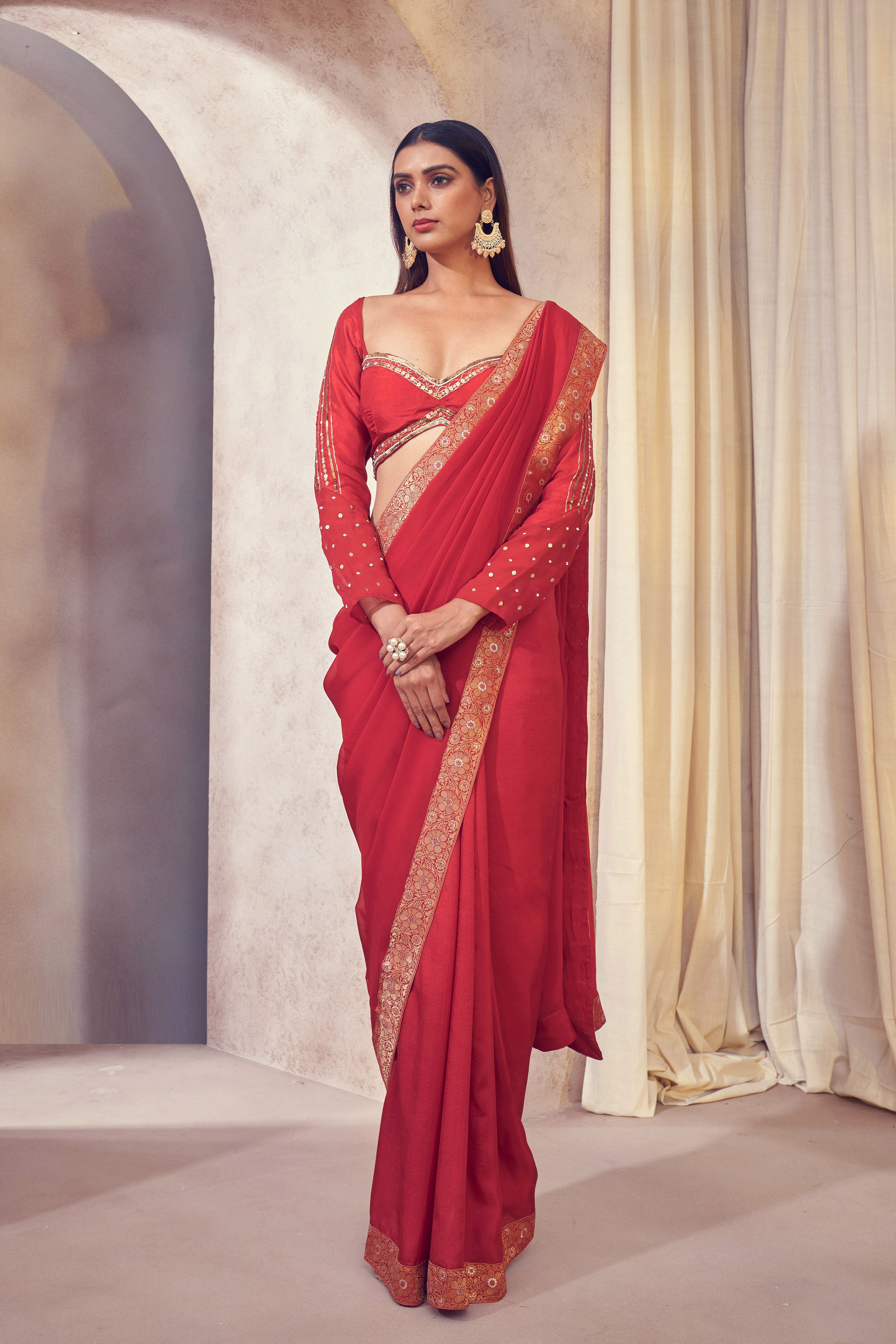 Rang Organza Saree With Hand Embroidered Blouse