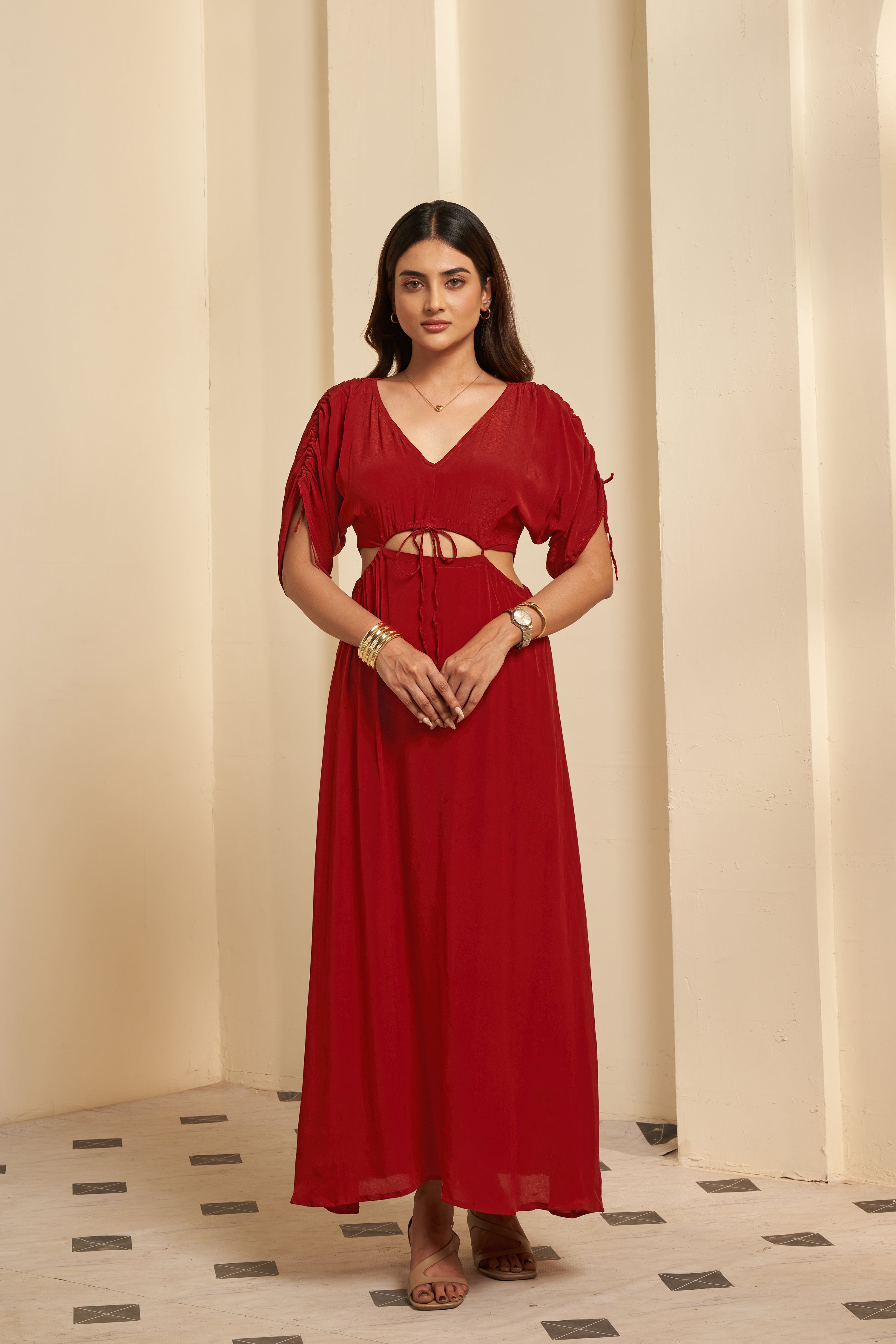 Red Cut-out Maxi Dress