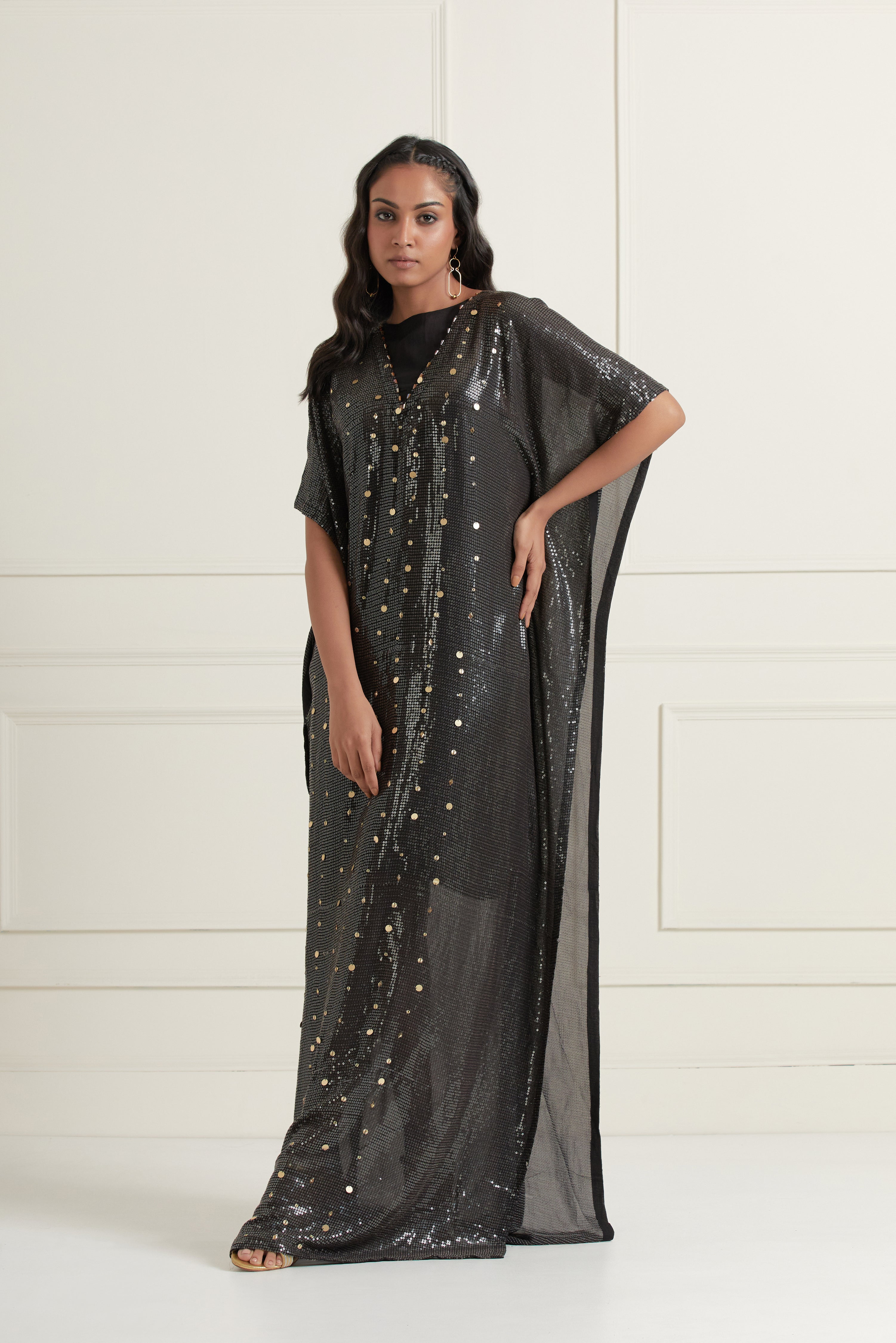 Layla Midnight Black Hand-Embroidered Kaftan