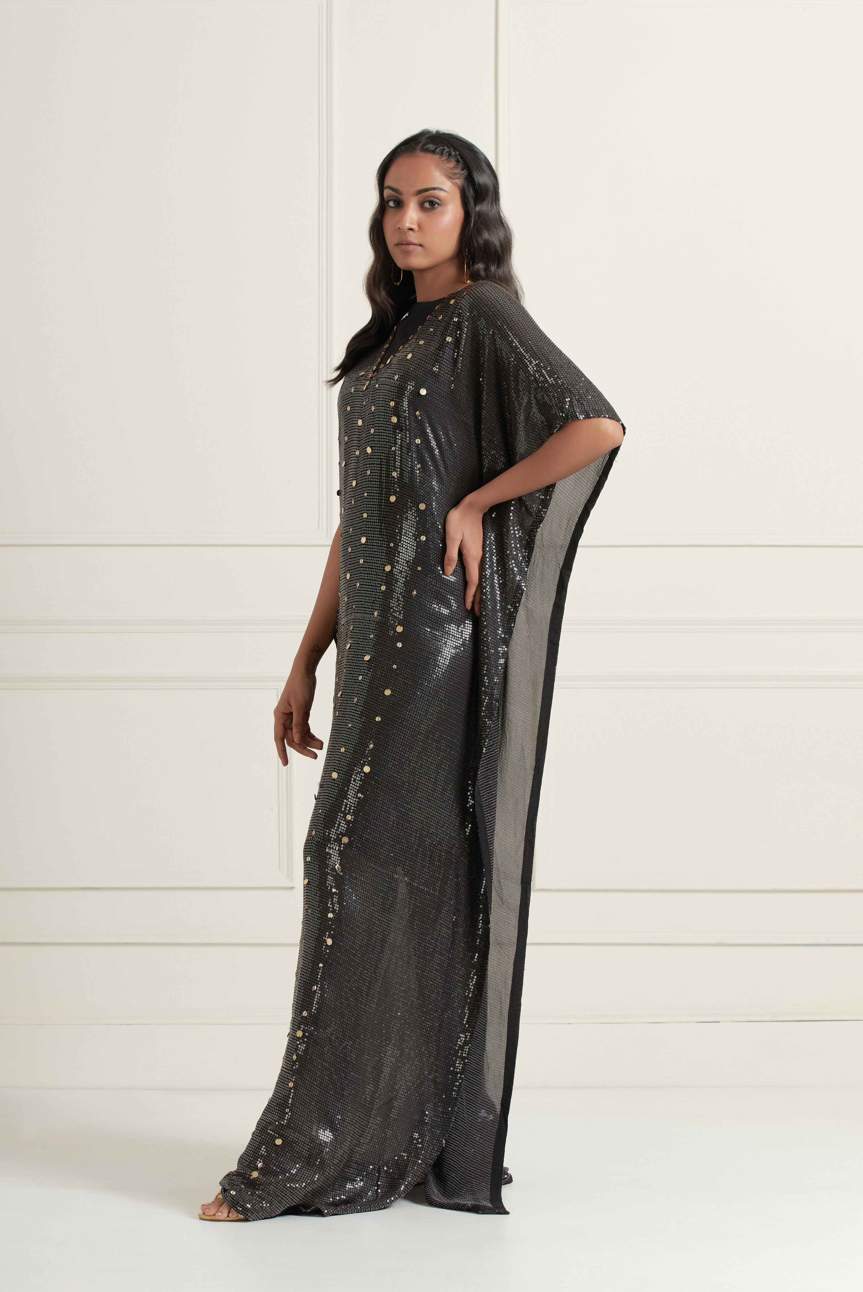 Layla Midnight Black Hand-Embroidered Kaftan