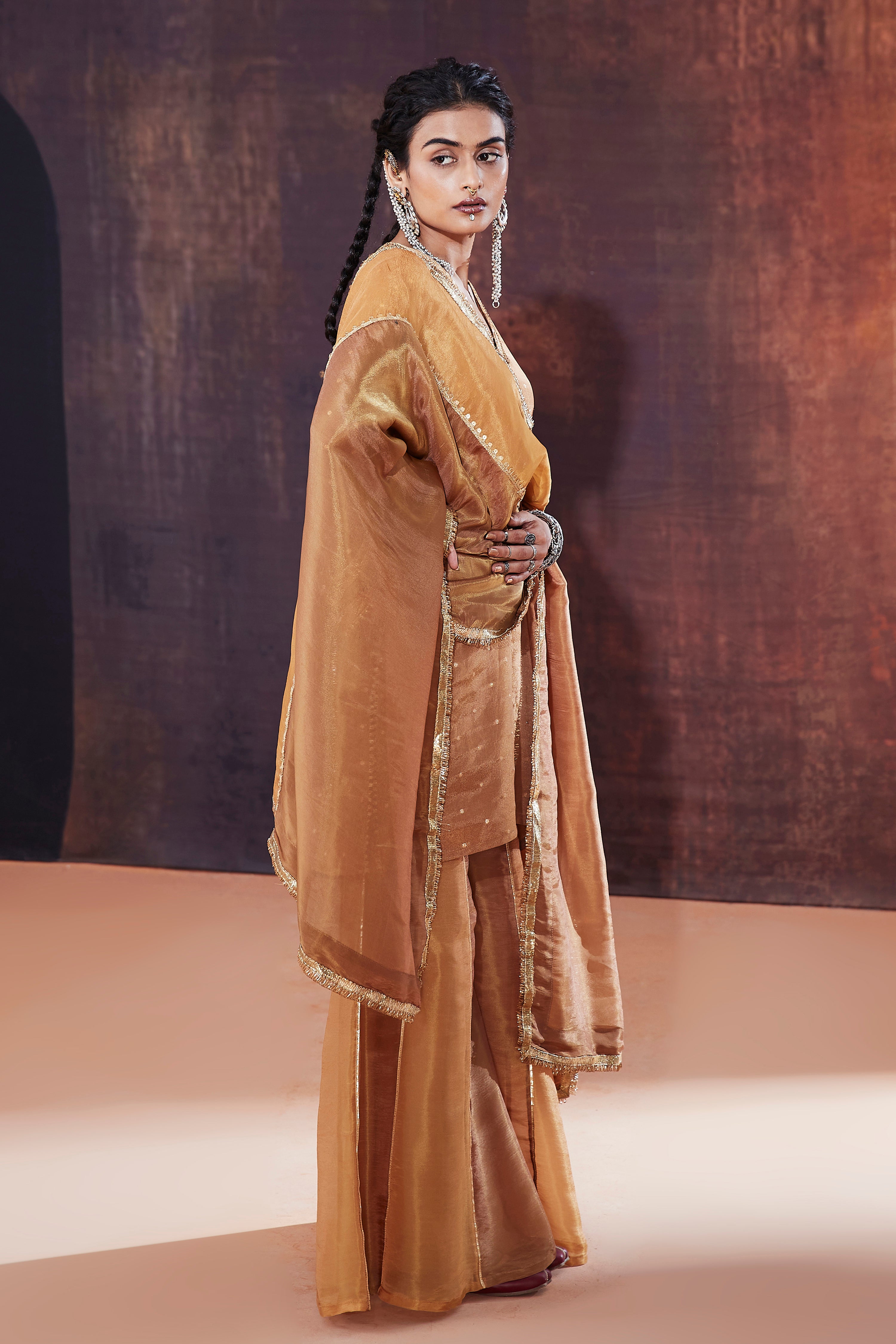 Brown Kalidar Sharara Set