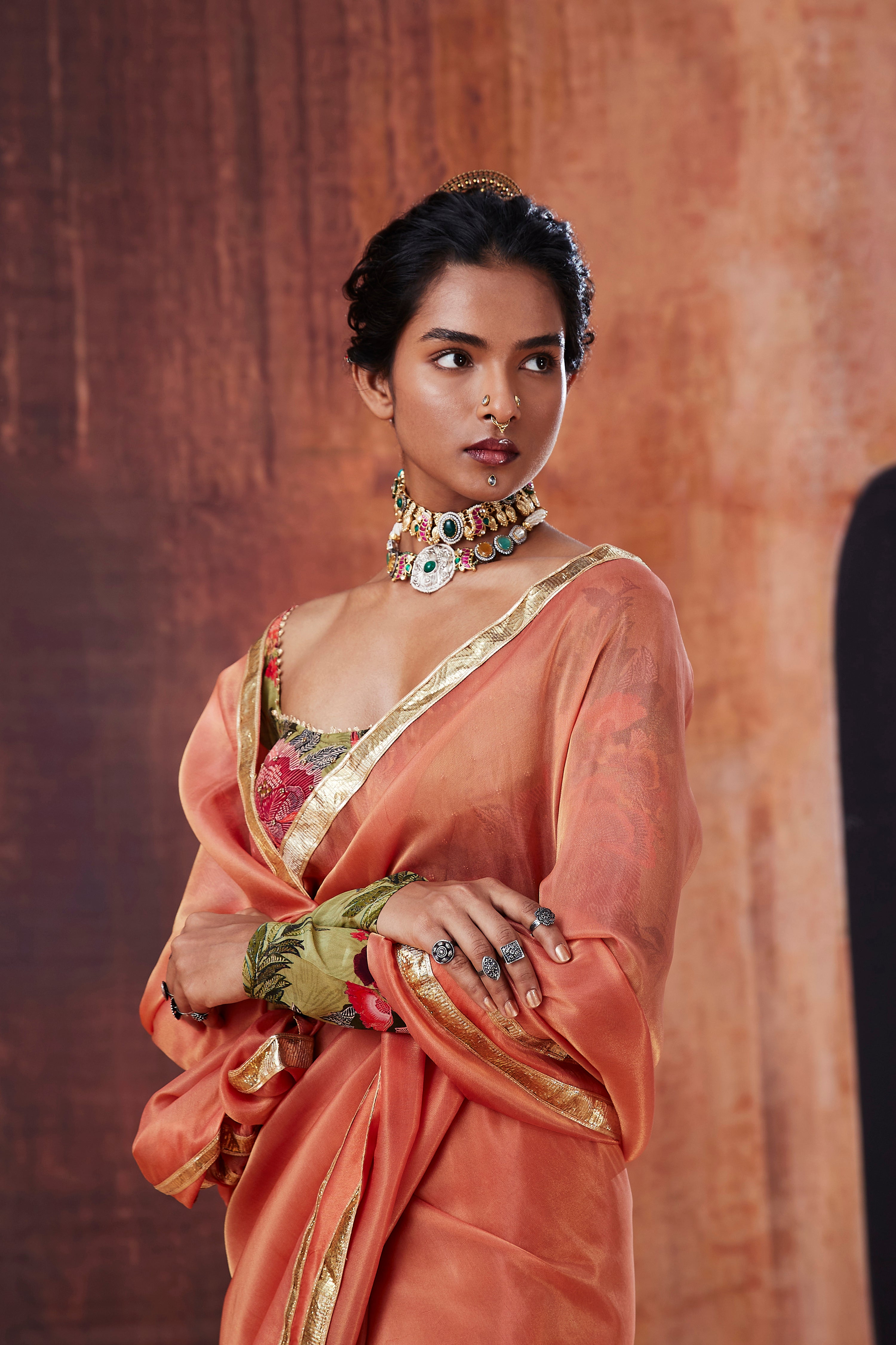 Coral Tissue silk Saree Set