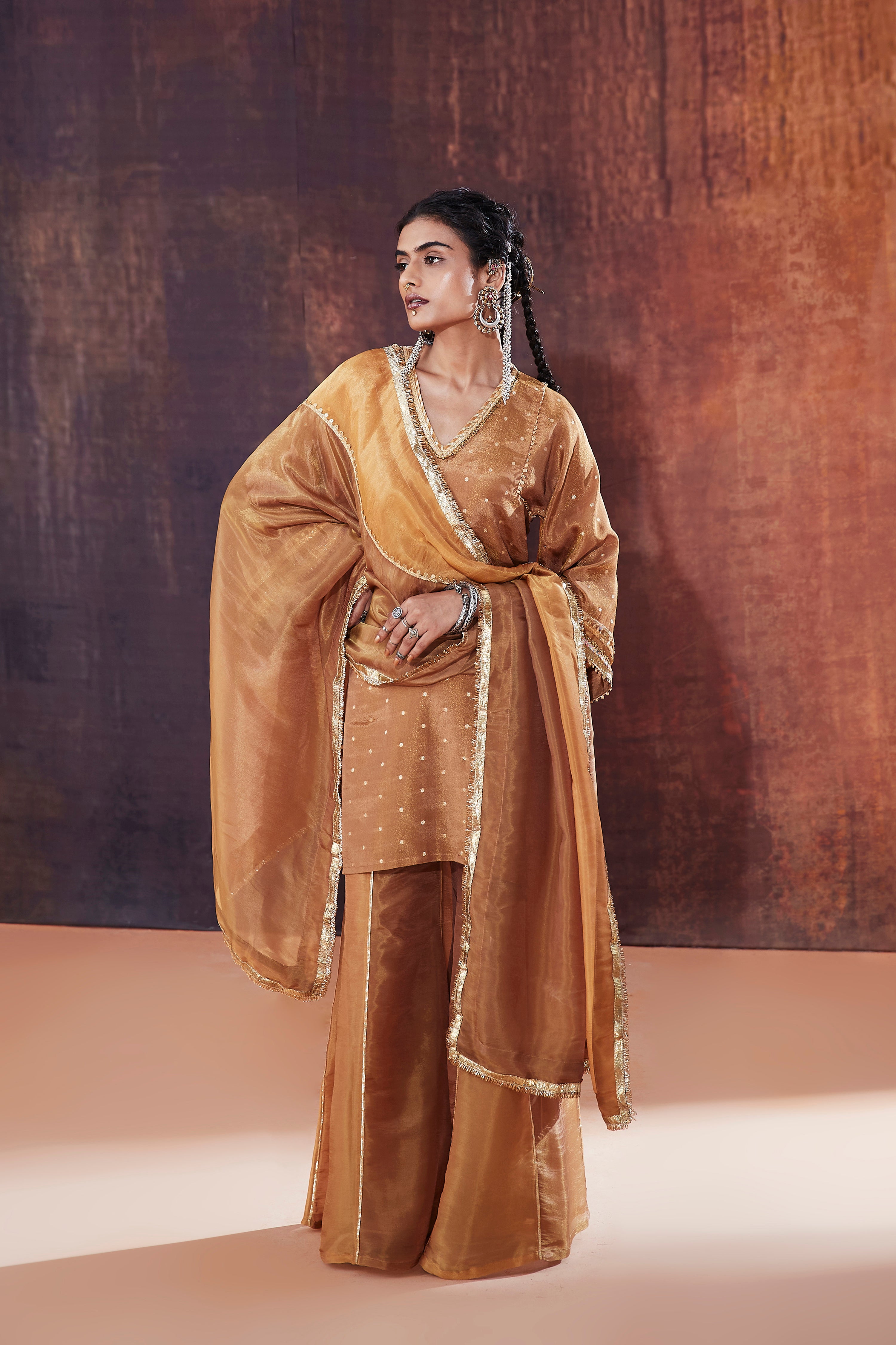 Brown Kalidar Sharara Set