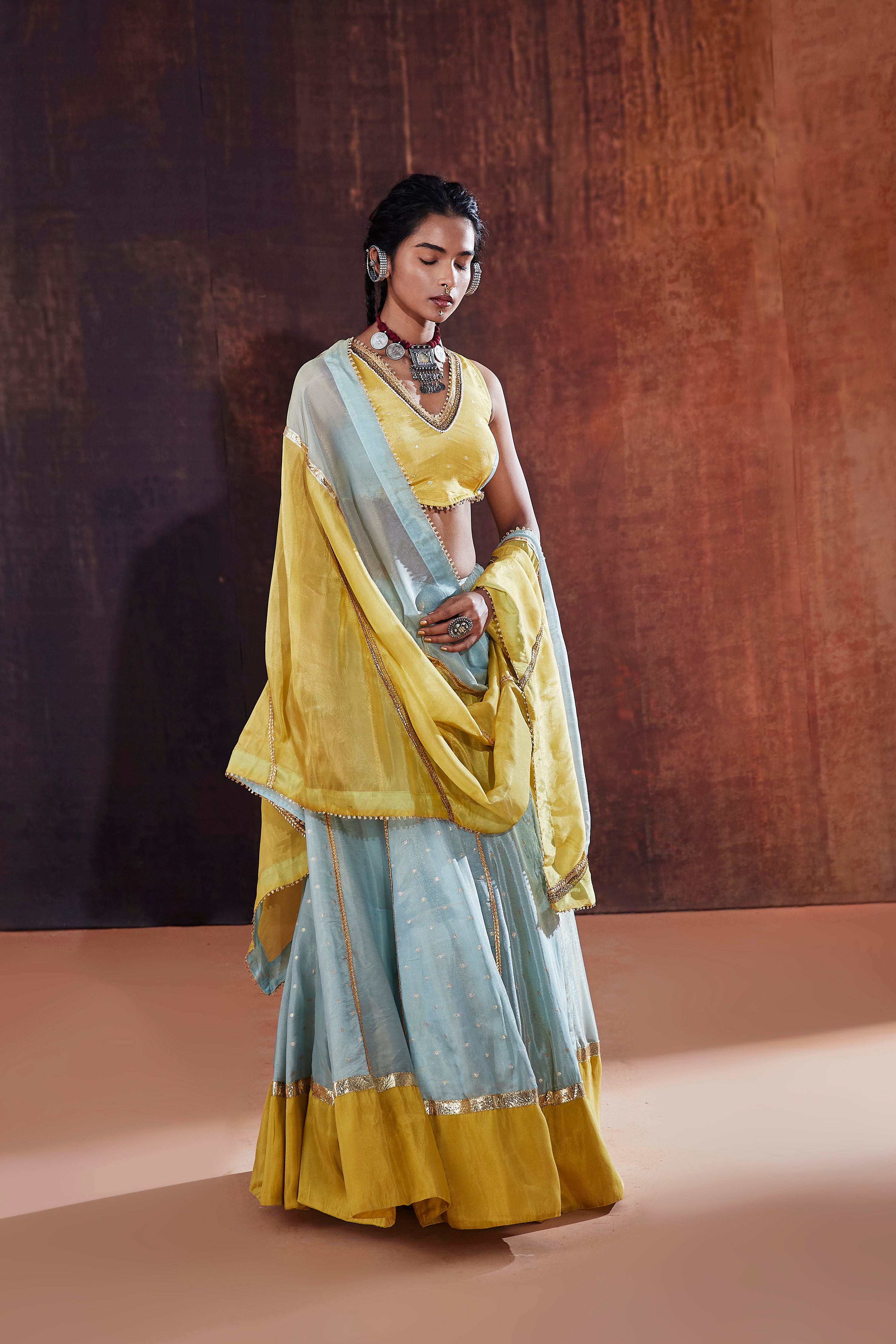 Powder Blue Tissue Lehenga Set