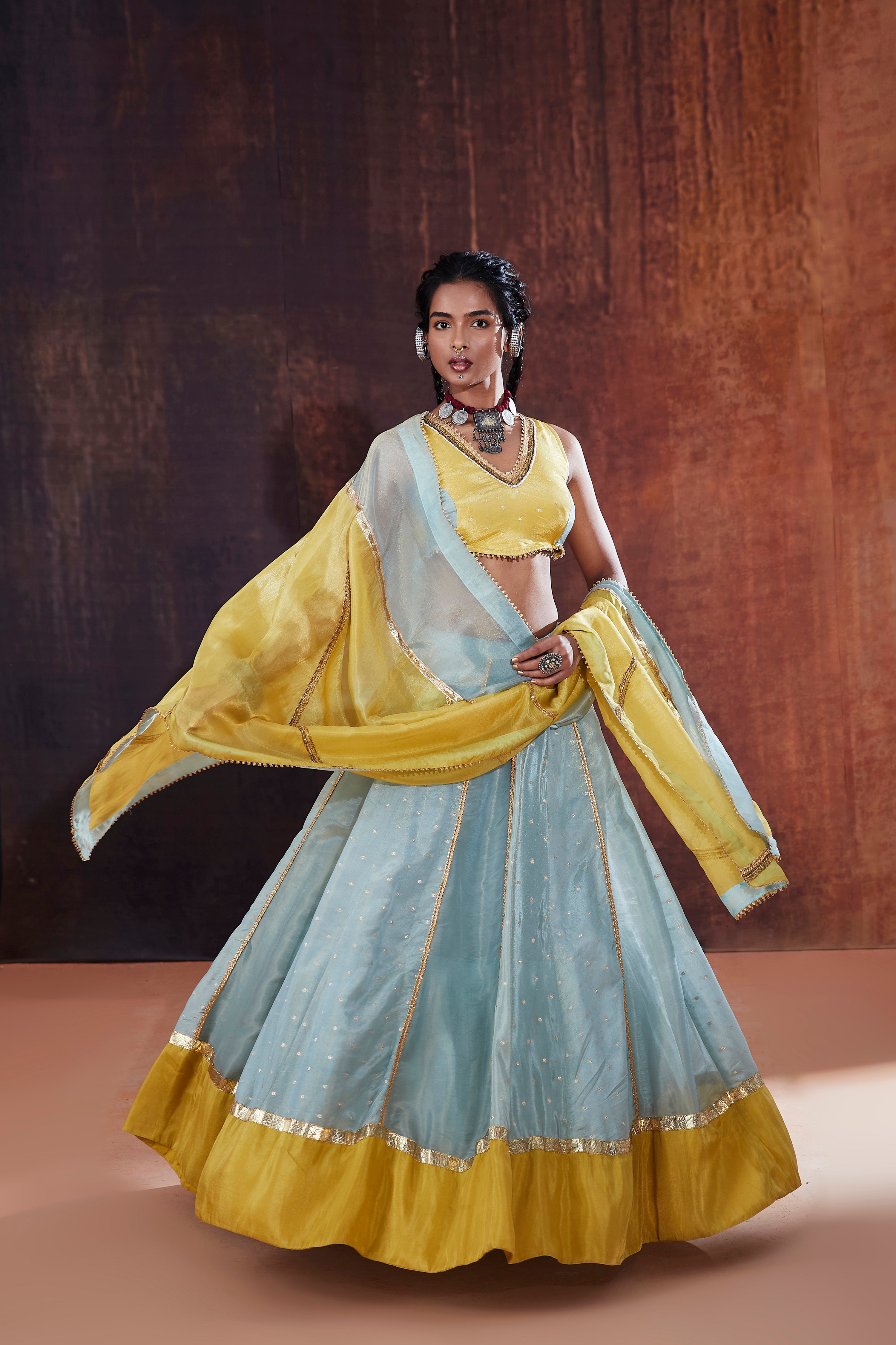 Powder Blue Tissue Lehenga Set