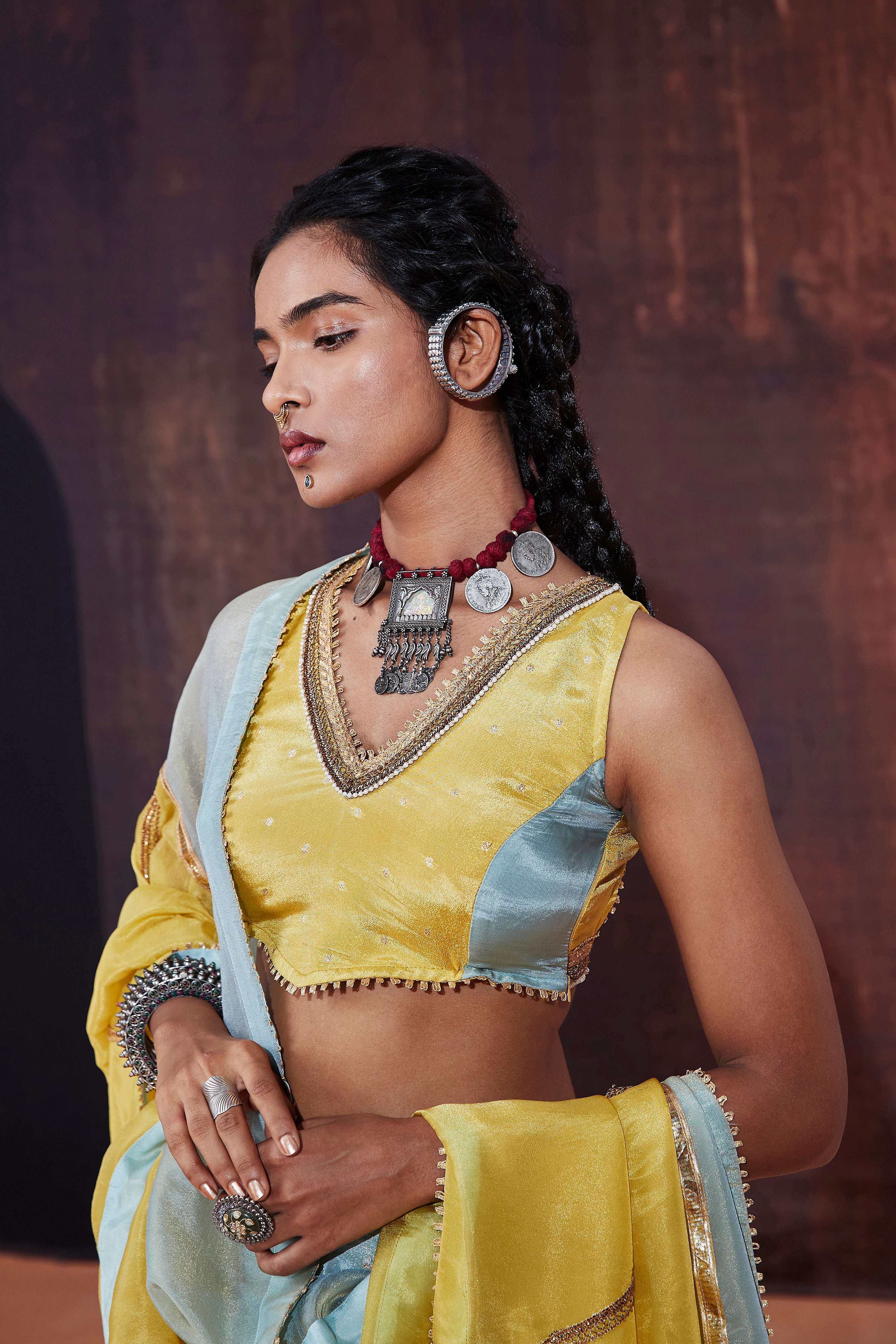 Powder Blue Tissue Lehenga Set