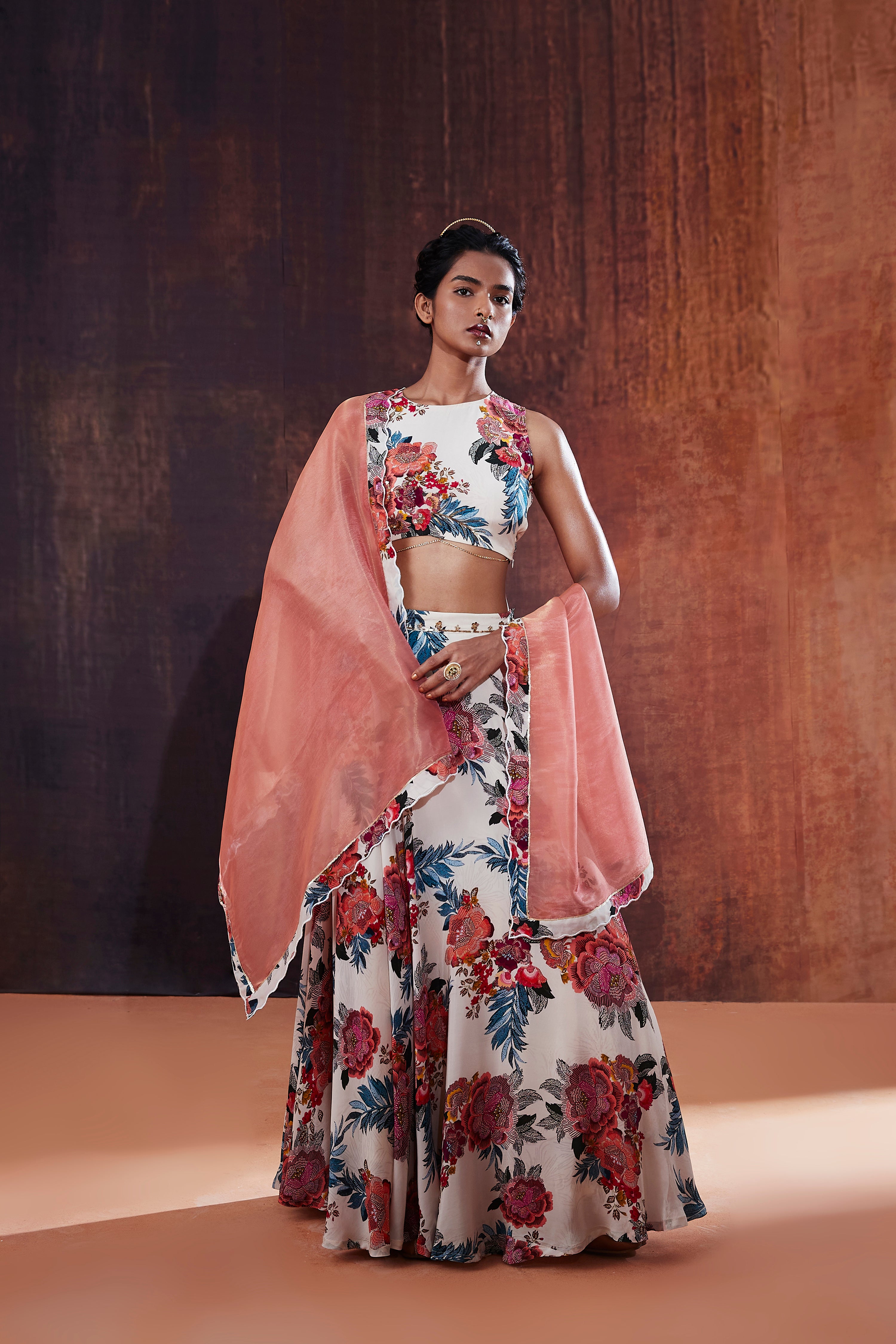 Ivory Floral Printed Lehenga Set