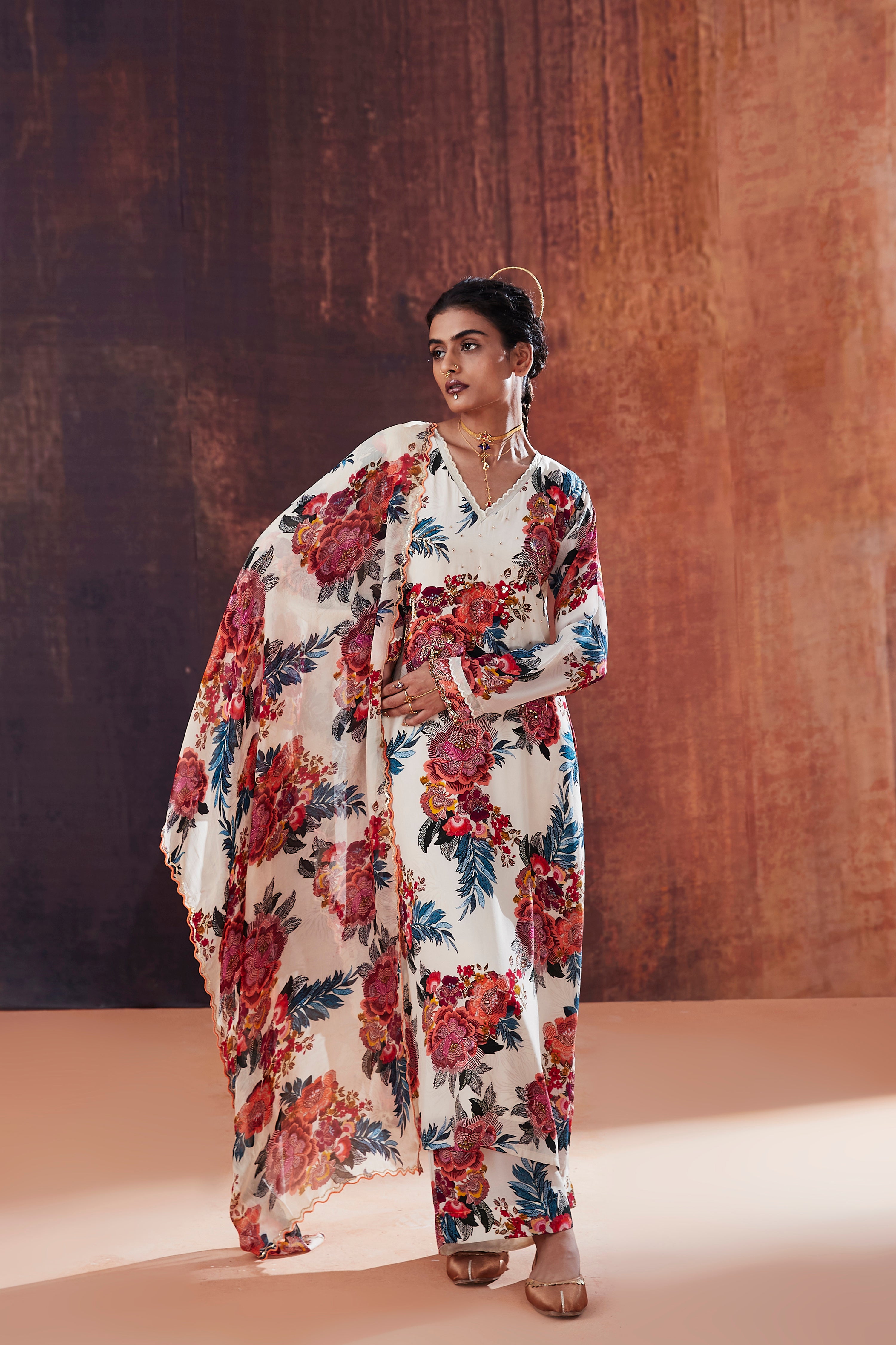 Ivory Floral Printed Kurta Set