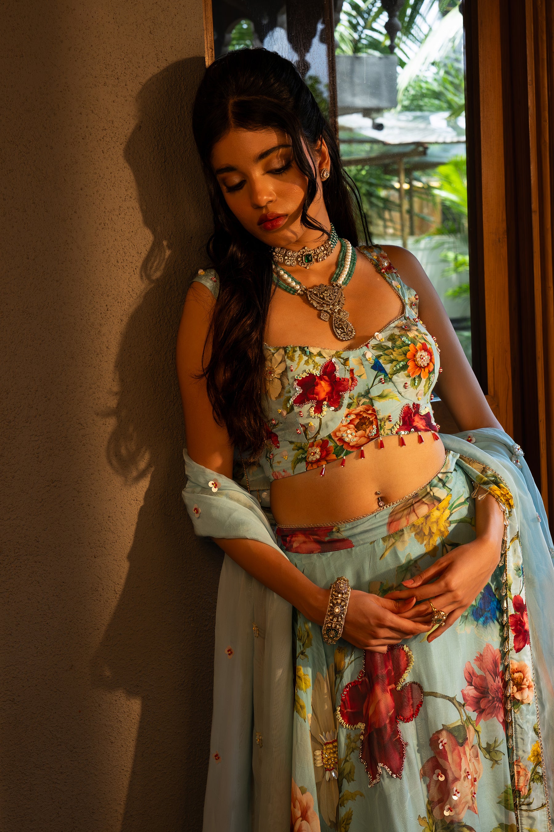 Powder blue floral lehenga set