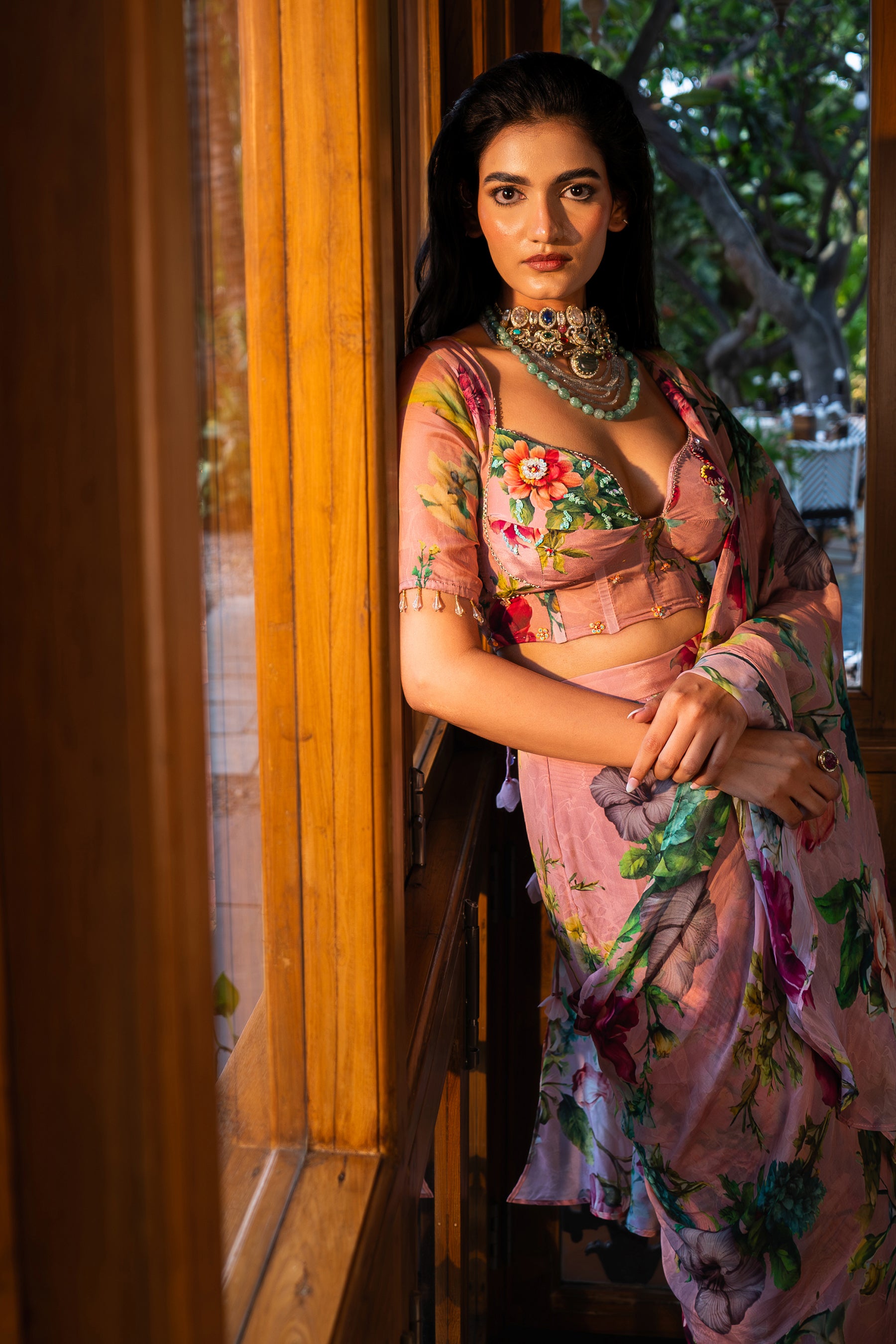 Dusty Rose Ruffle Saree