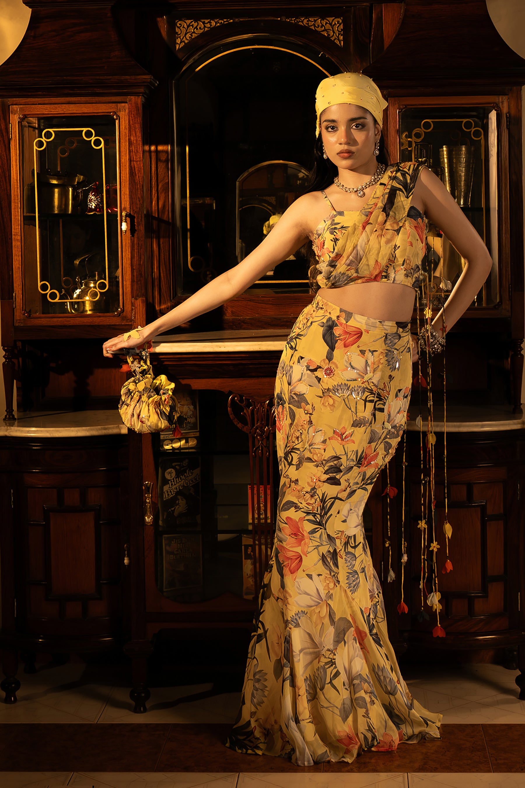 Misted Yellow Godet Skirt Set