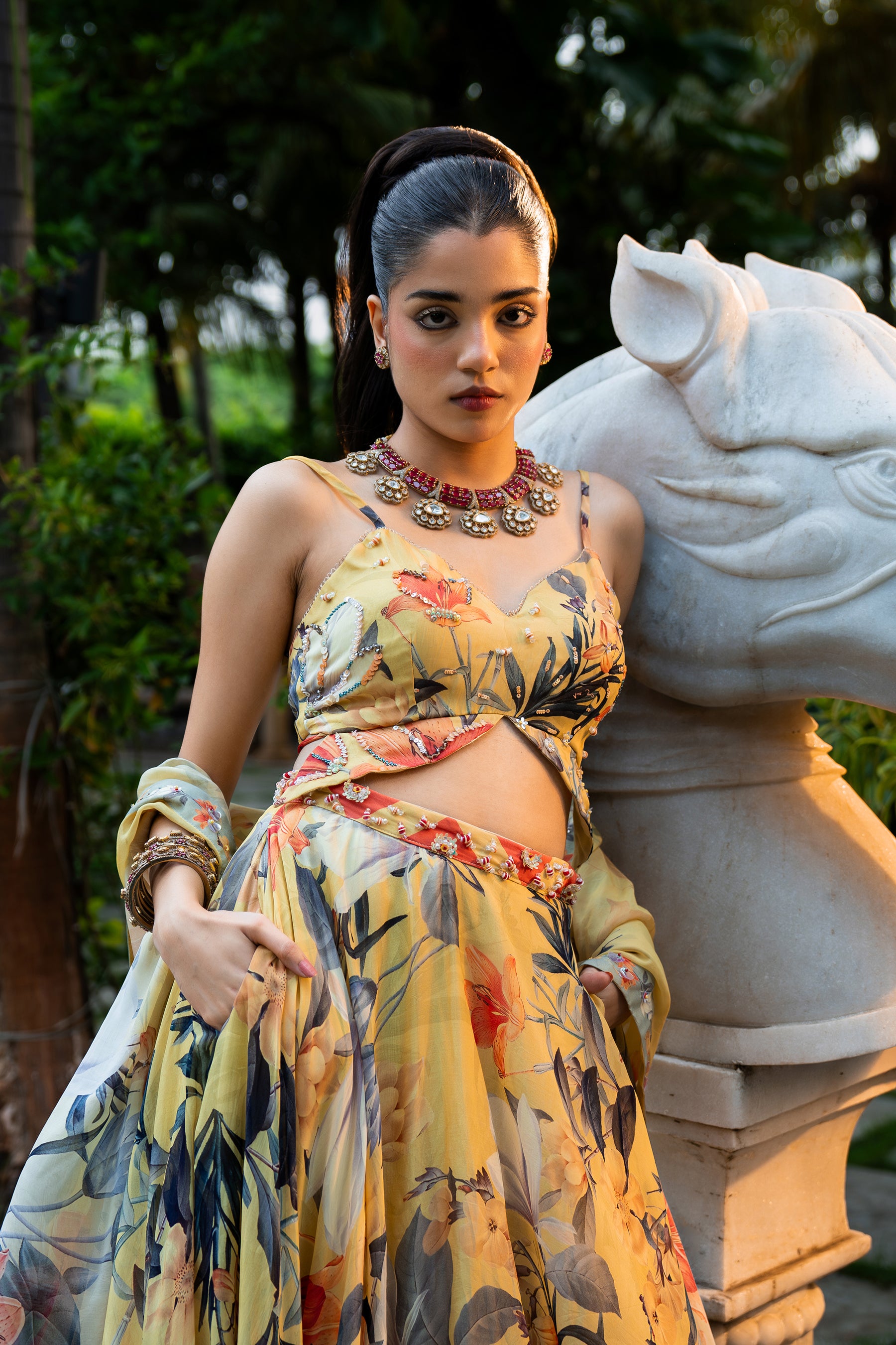 Misted Yellow Organza Lehenga Set