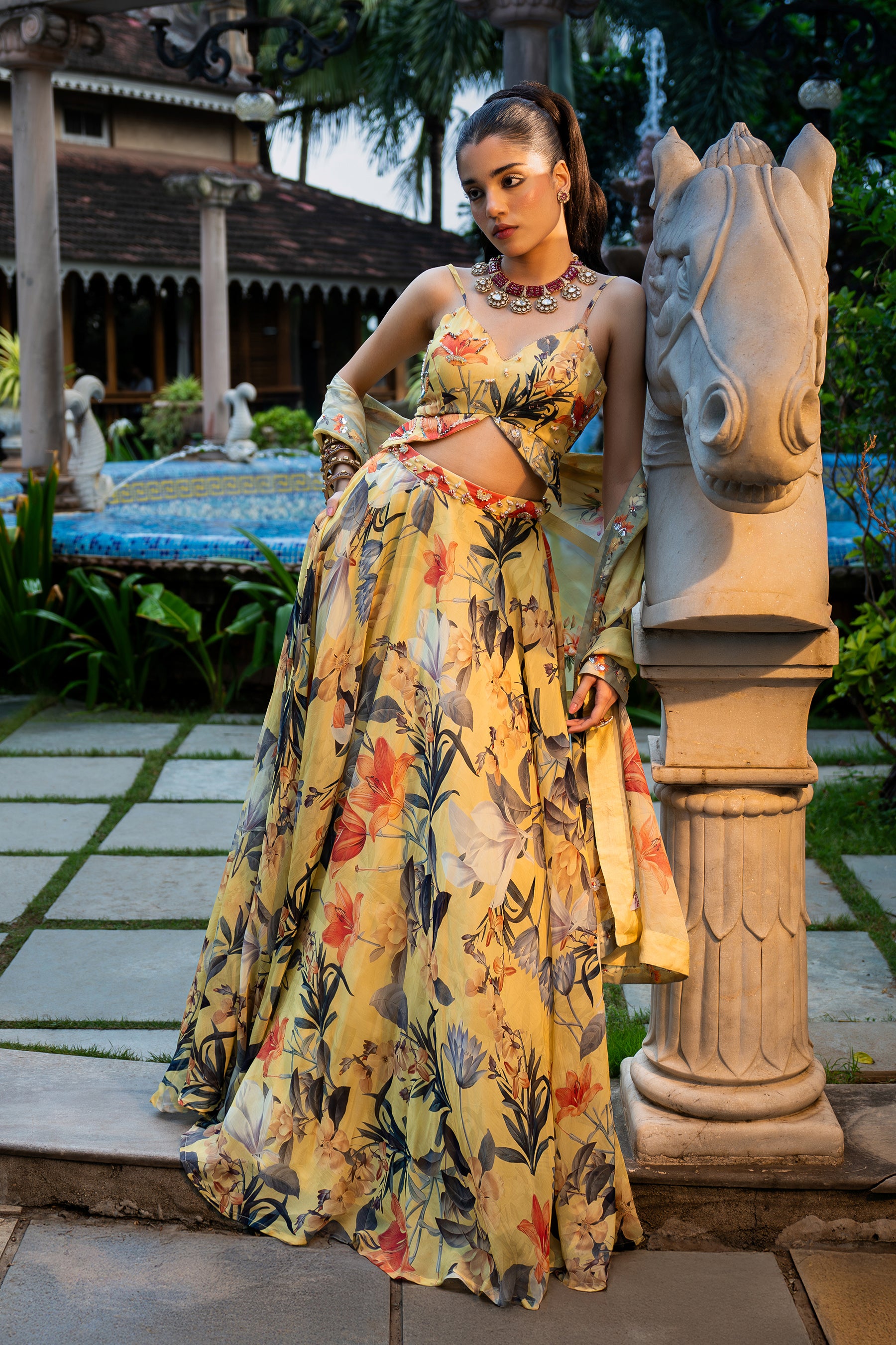 Misted Yellow Organza Lehenga Set