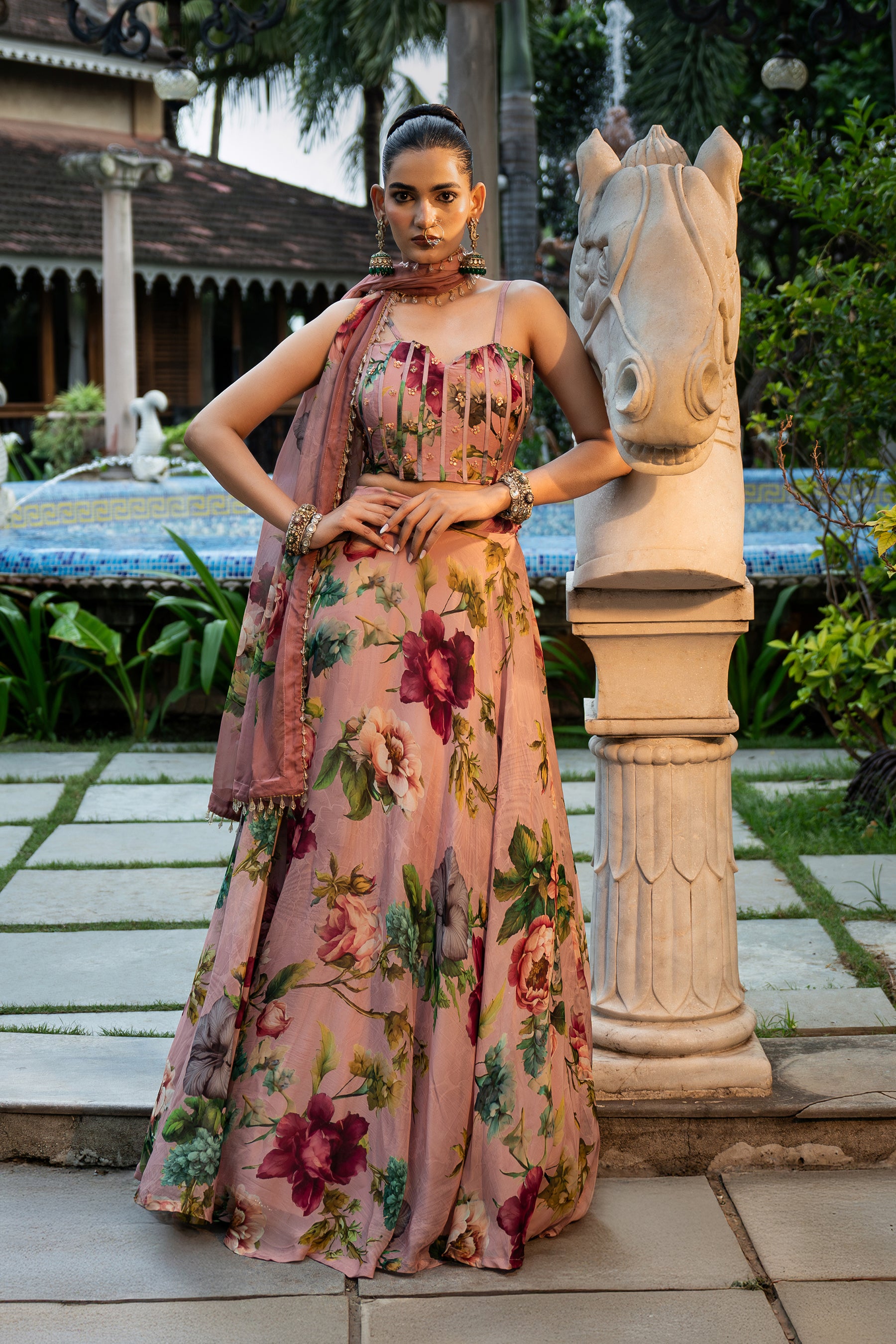 Dusty Rose Corset Lehenga Set