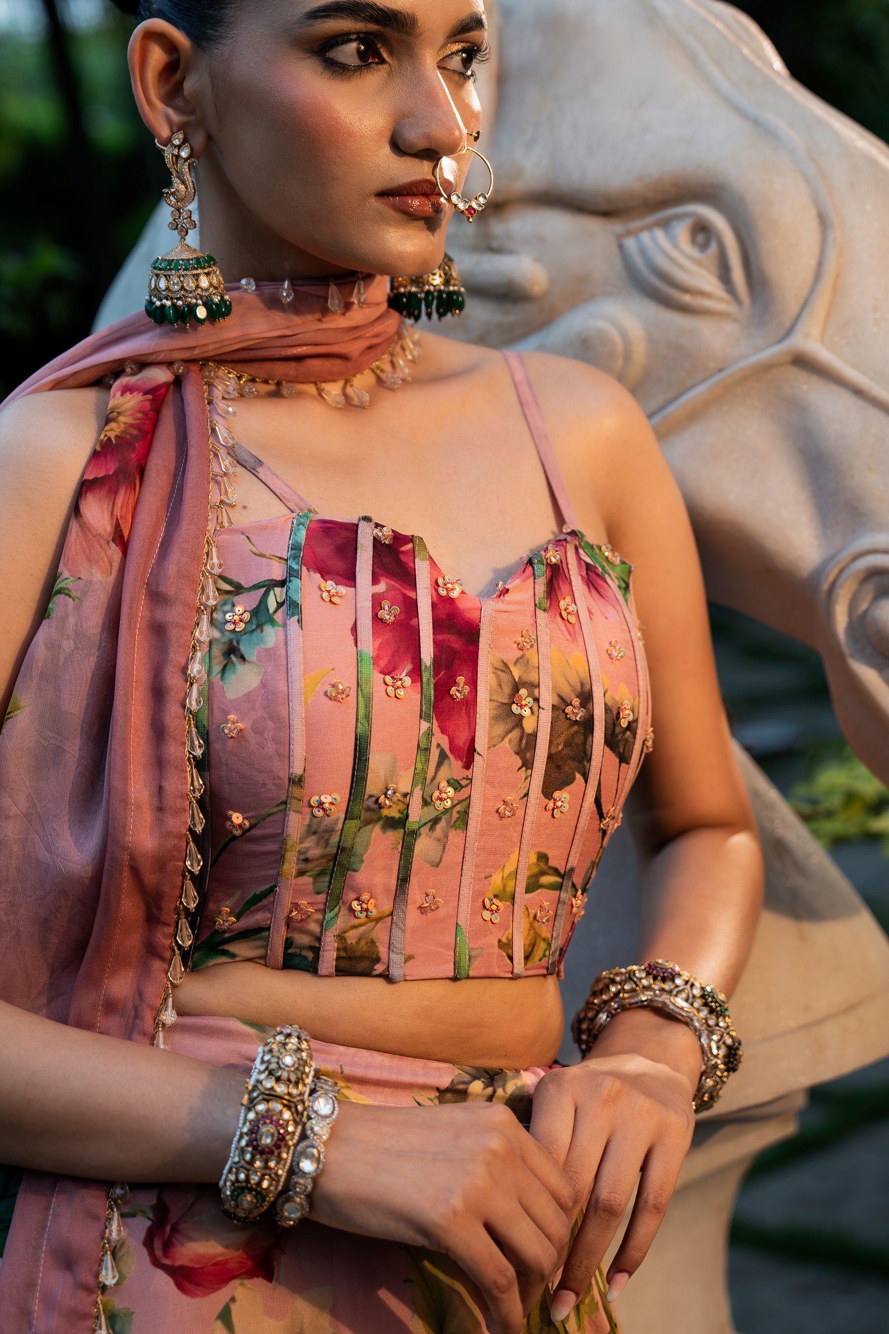 Dusty Rose Corset Lehenga Set