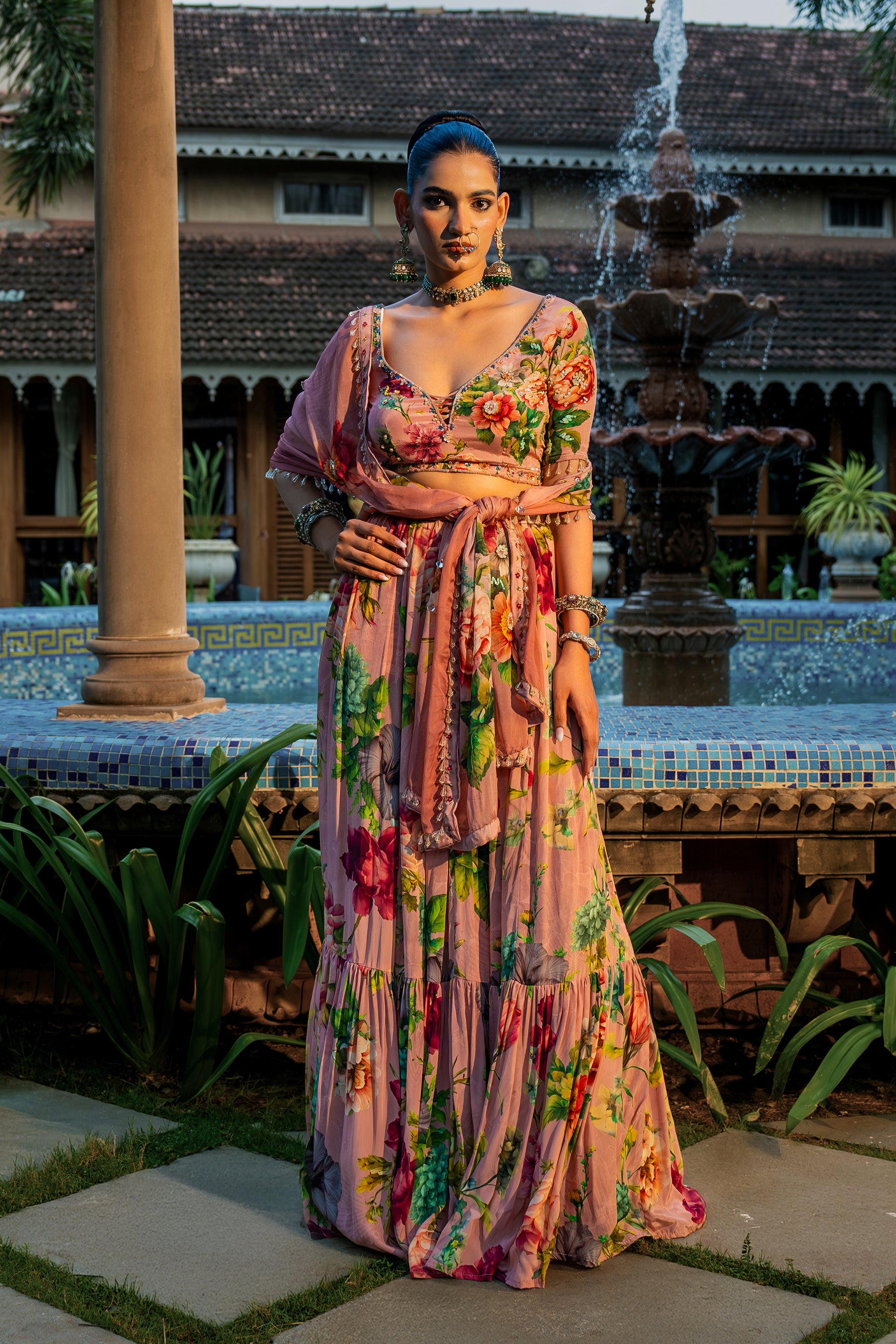 Dusty Rose Gathered Lehenga Set