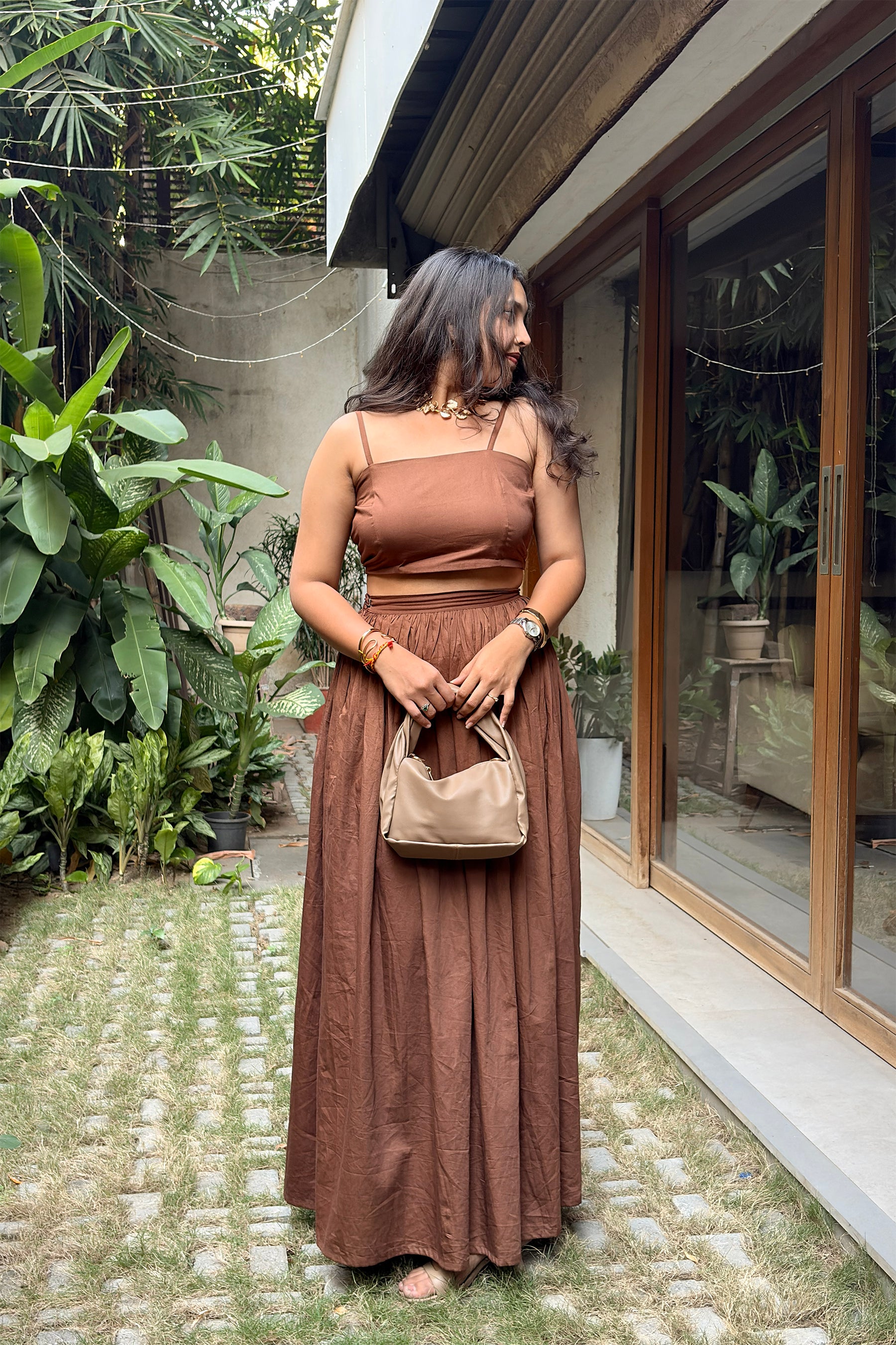 Brown Top & Skirt Set