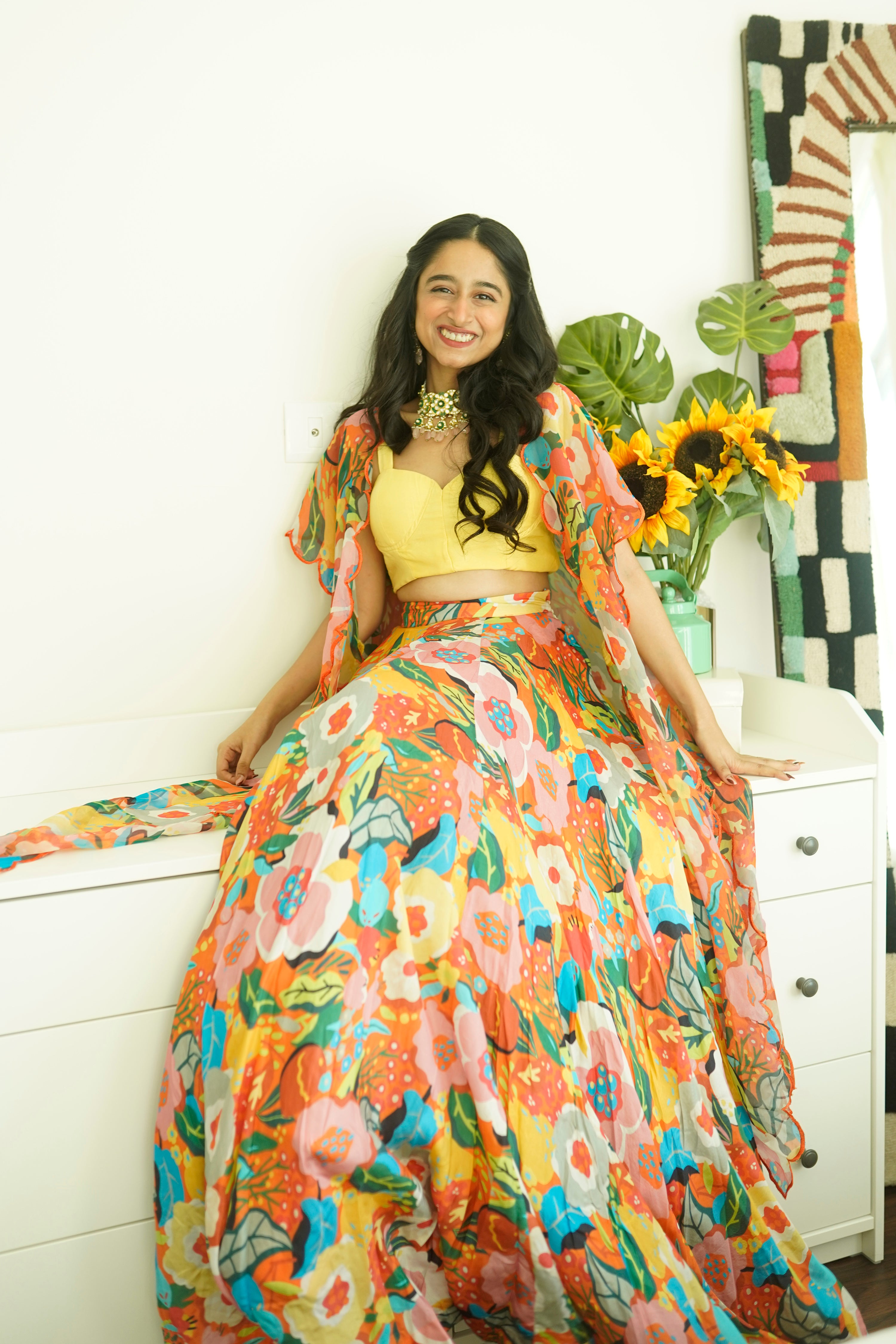 Gul Lehenga Set with Cape