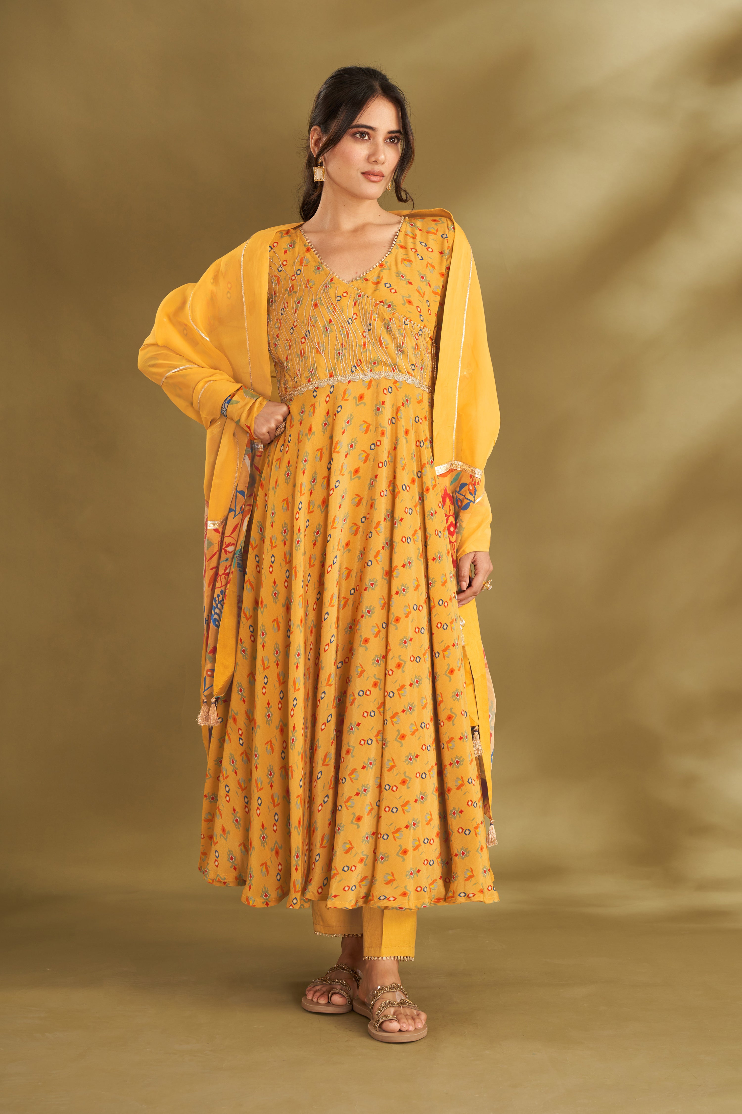 Dandelion Yellow Embroidered Angrakha Set