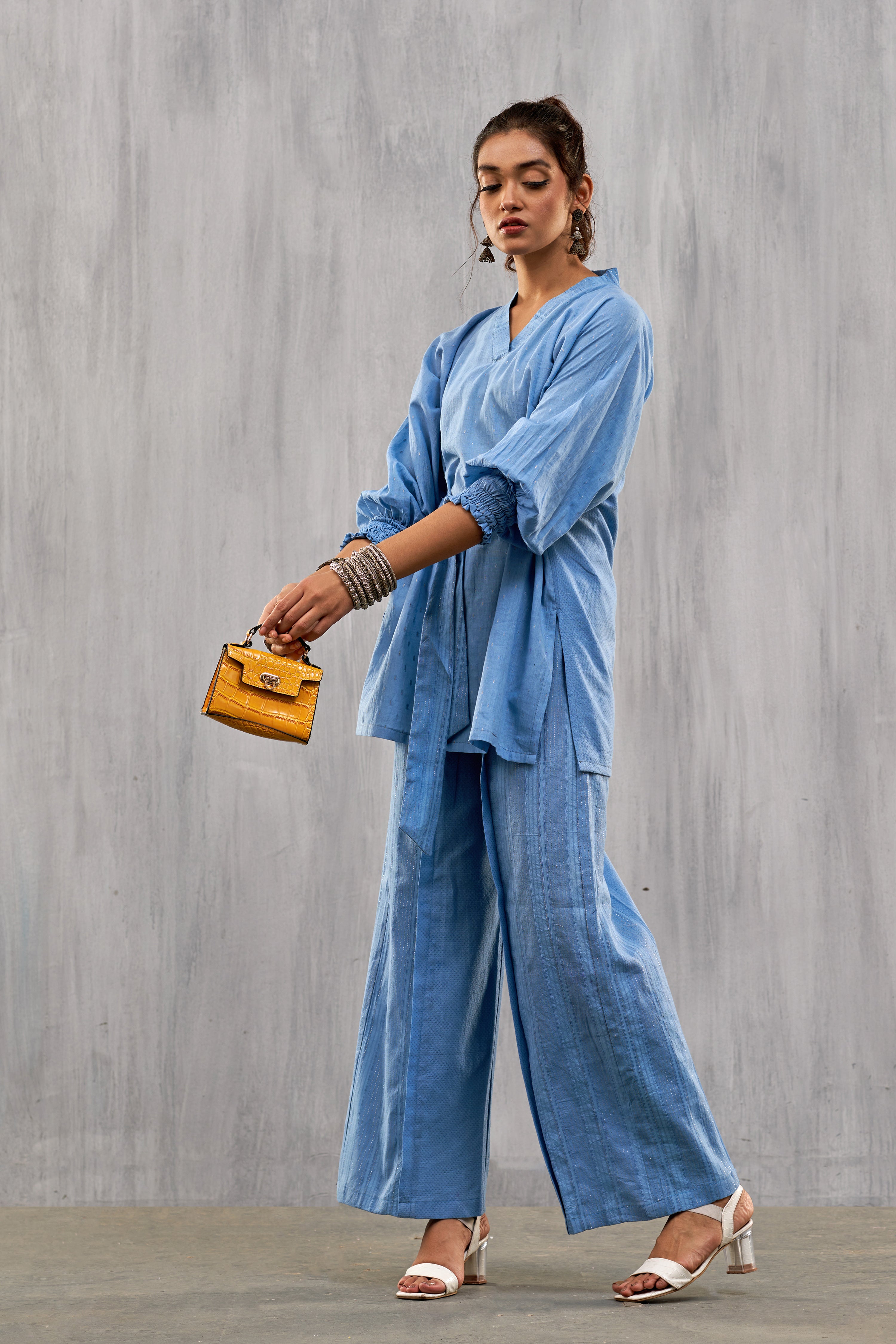 Ulfat Blue Perennial Tunic And Trouser Set