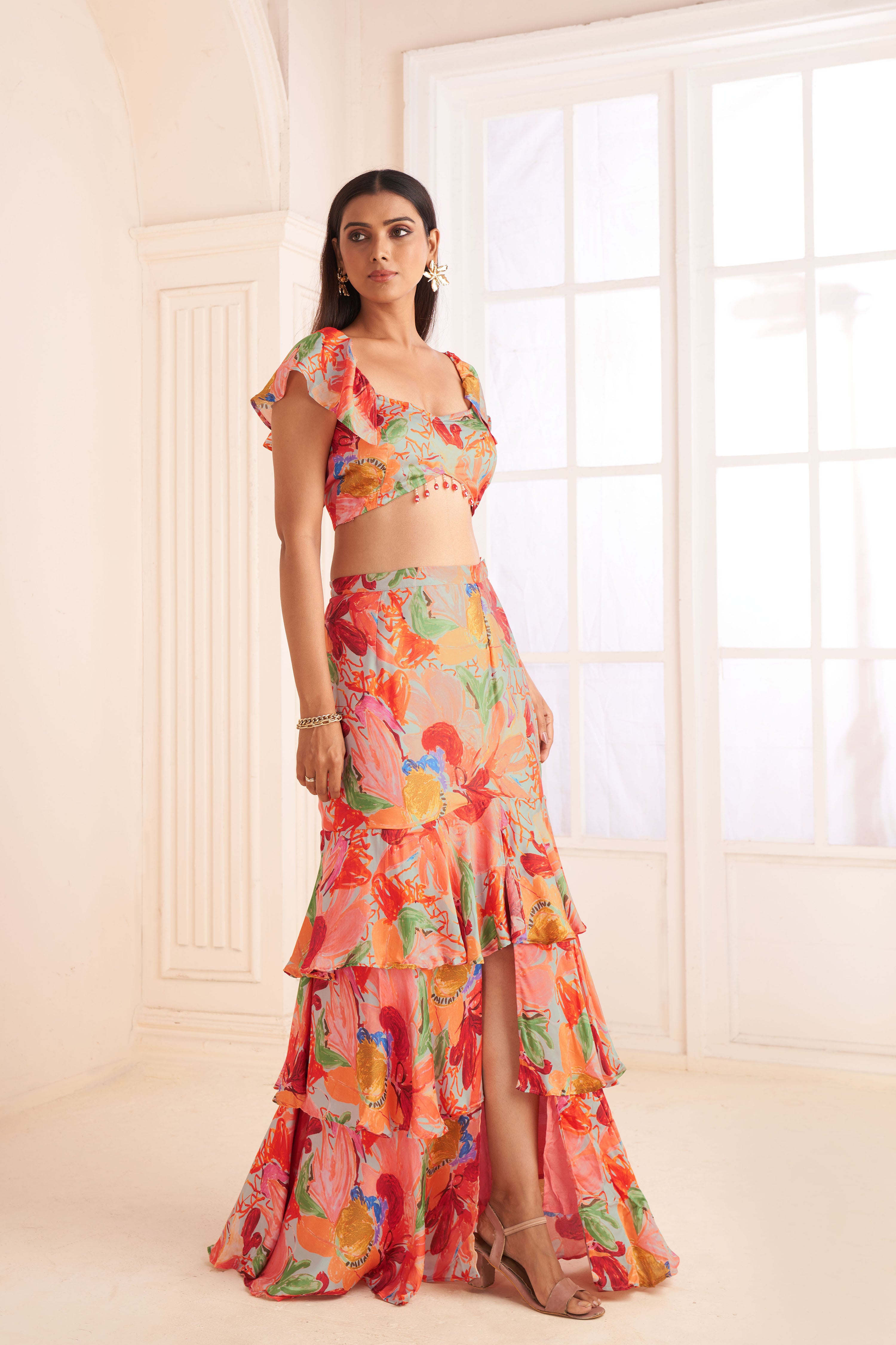 Blush pink abstract printed skirt set