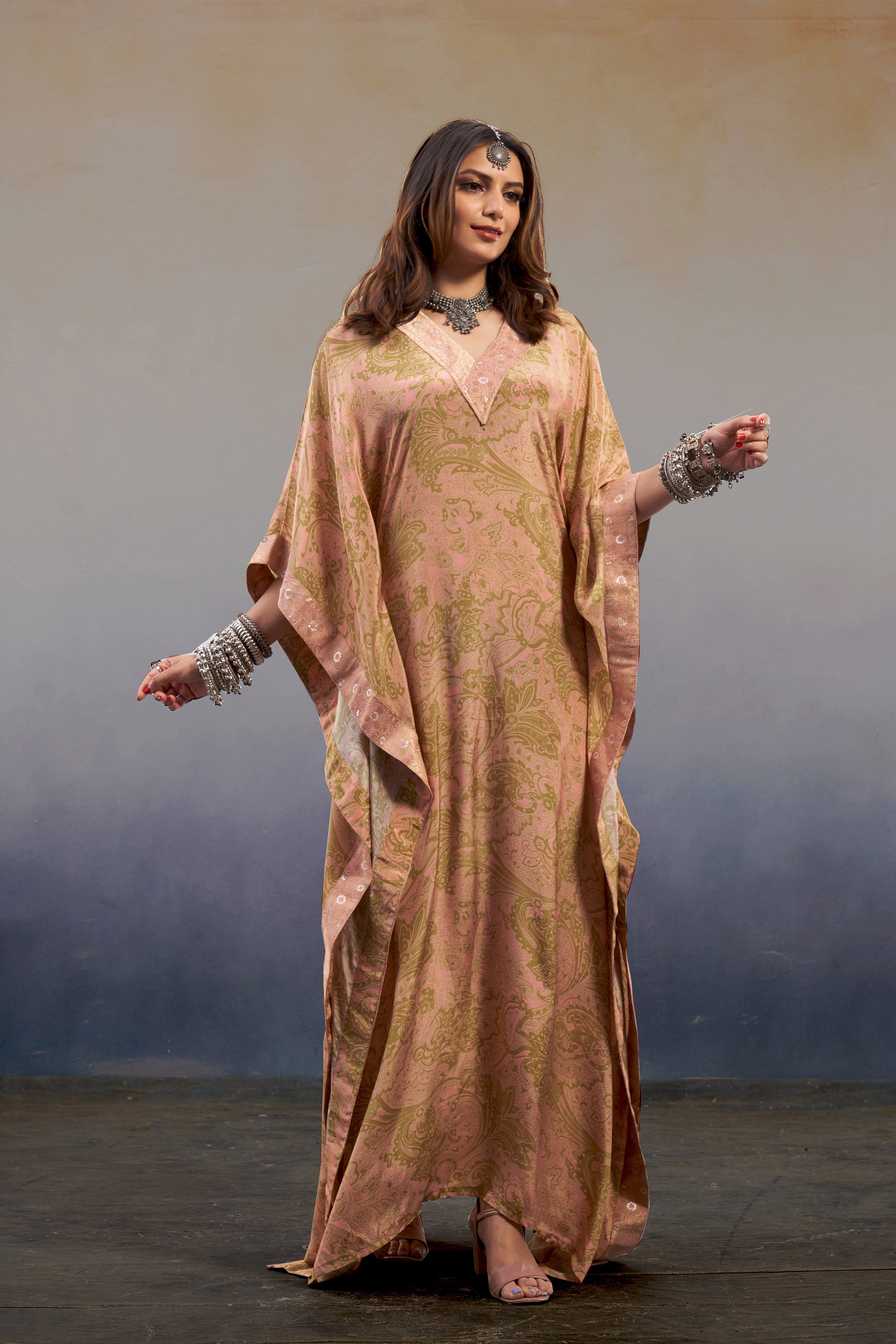 Noor Pastel Pink Printed Kaftan