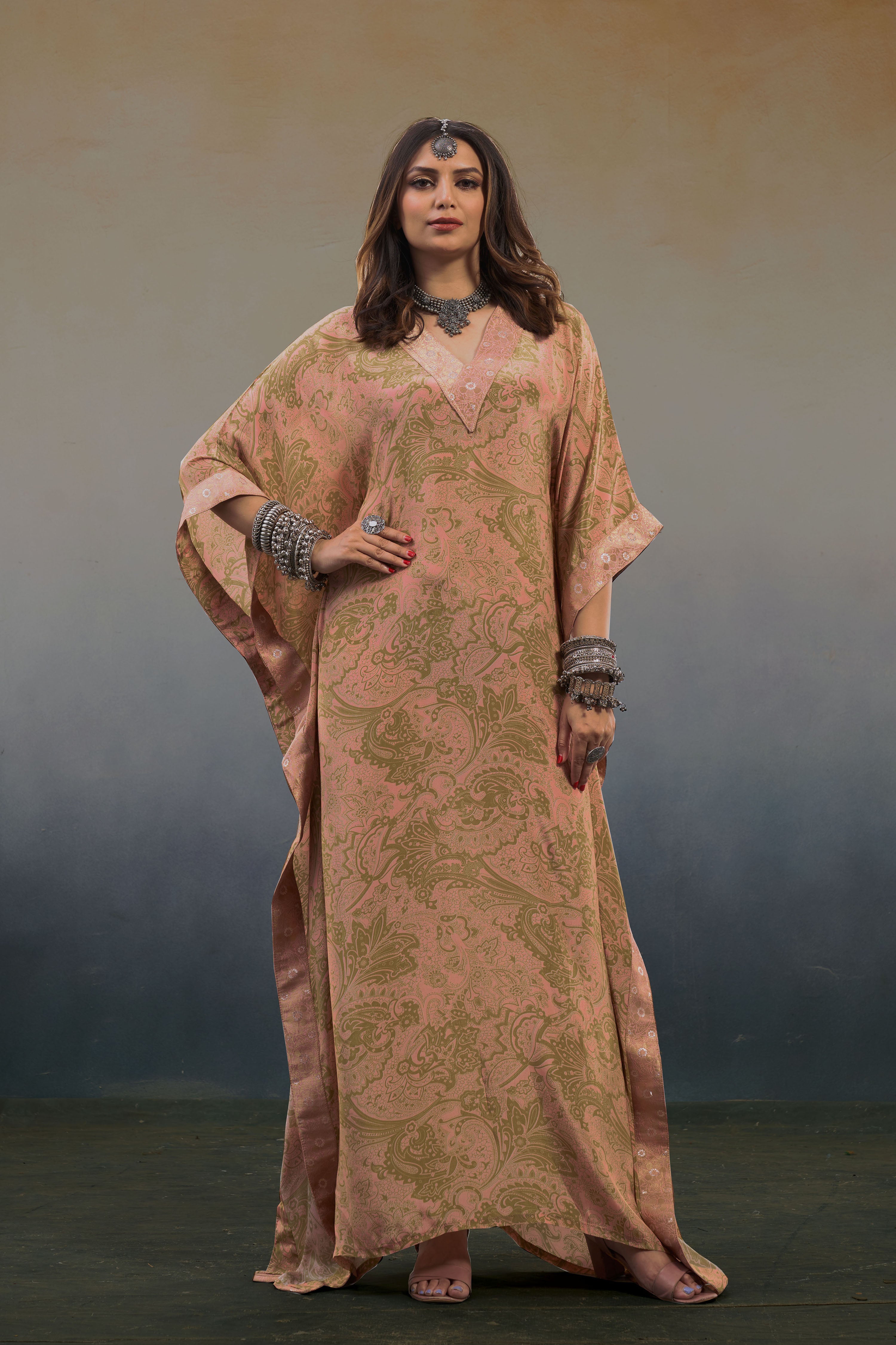 Noor Pastel Pink Printed Kaftan