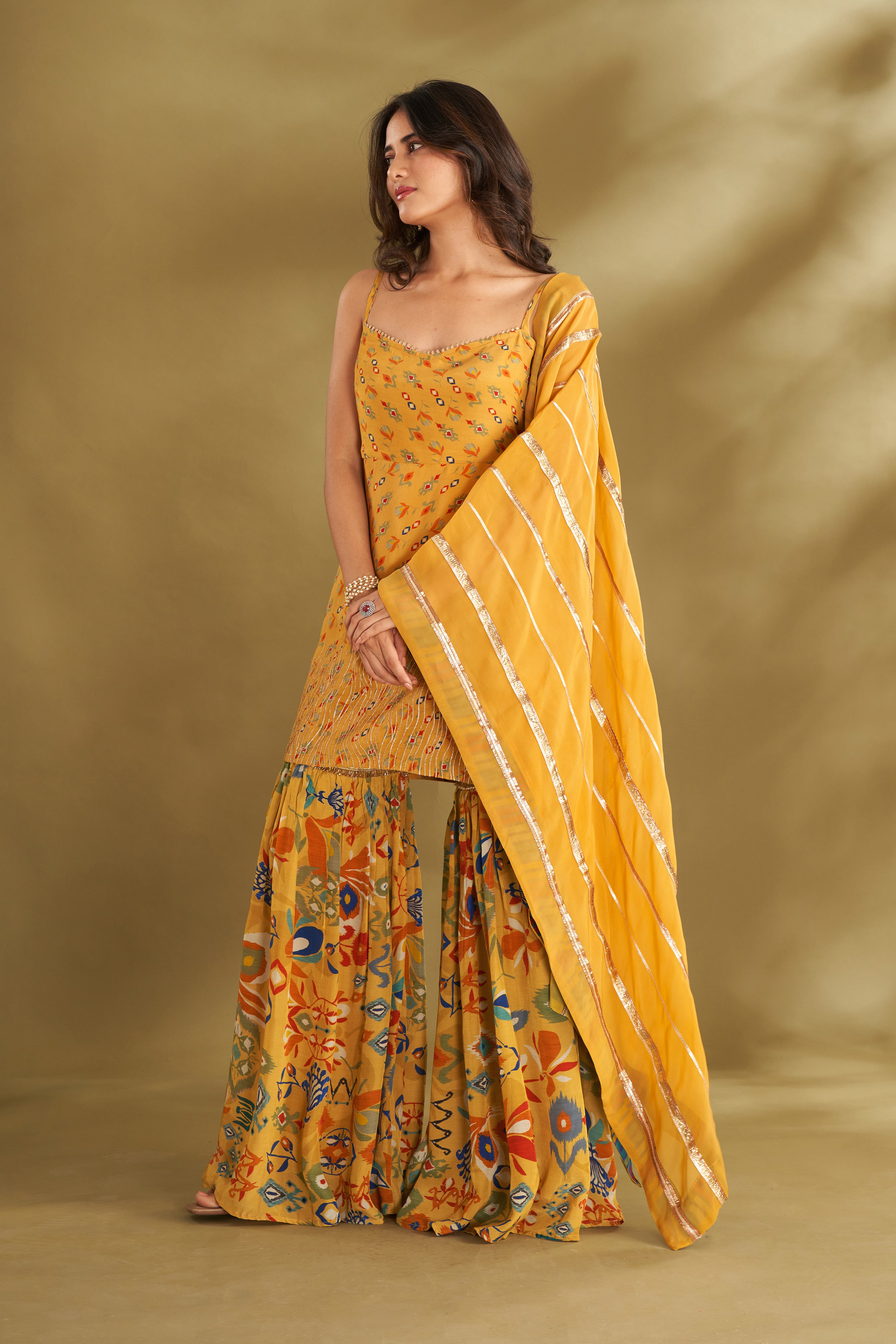 Dandelion Yellow Printed & Embroidered Sharara Set