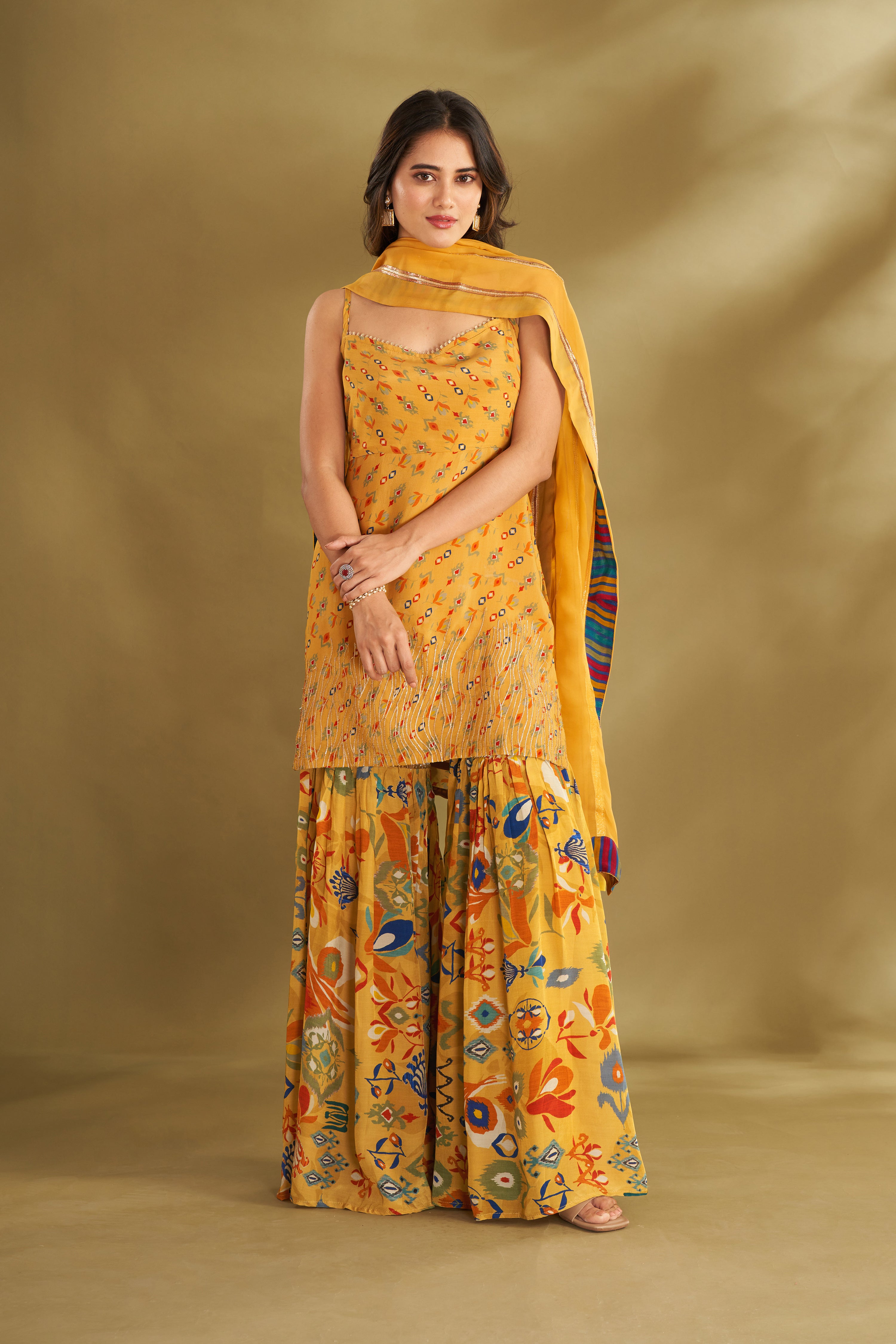 Dandelion Yellow Printed & Embroidered Sharara Set