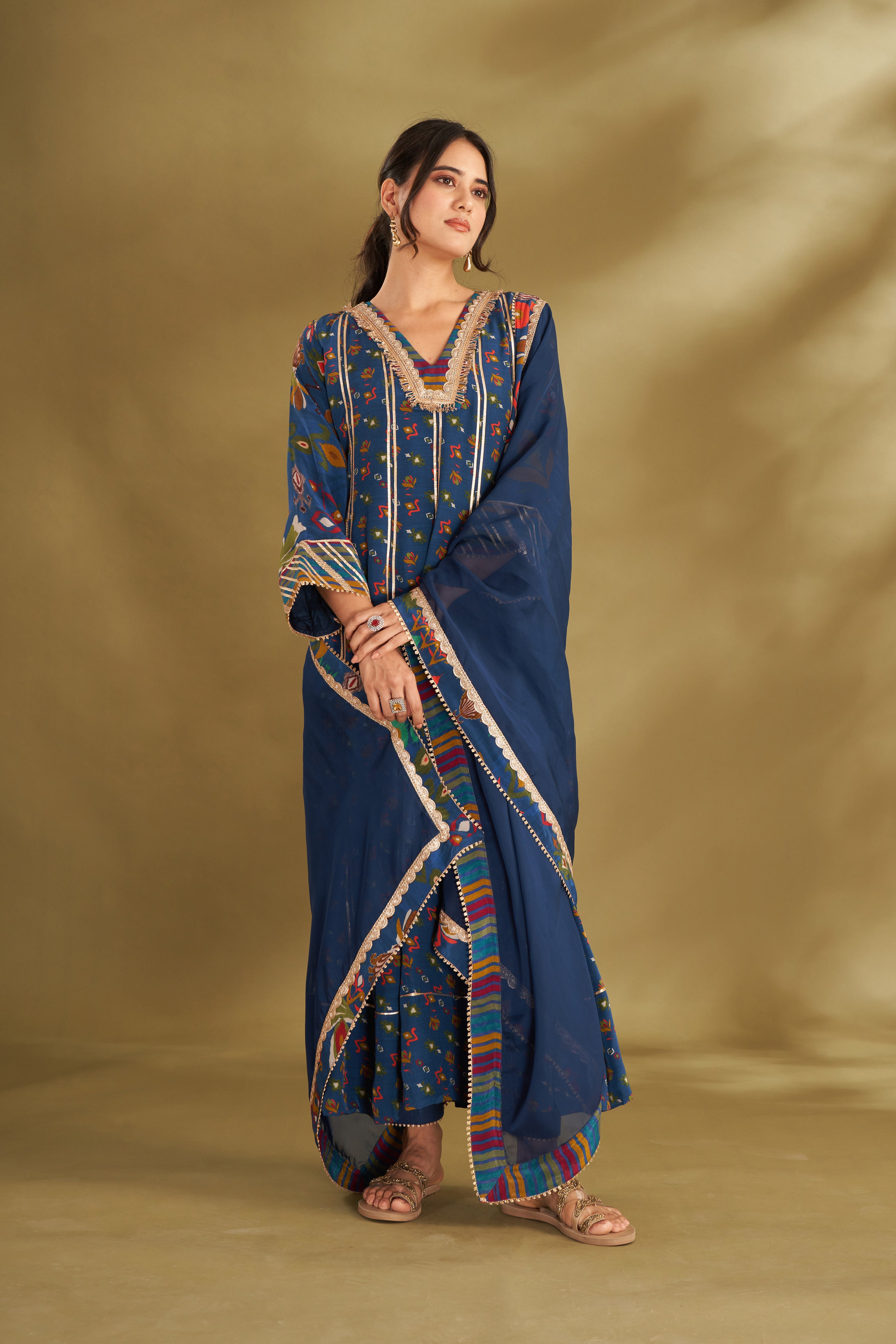 Blue Printed Anarkali Set