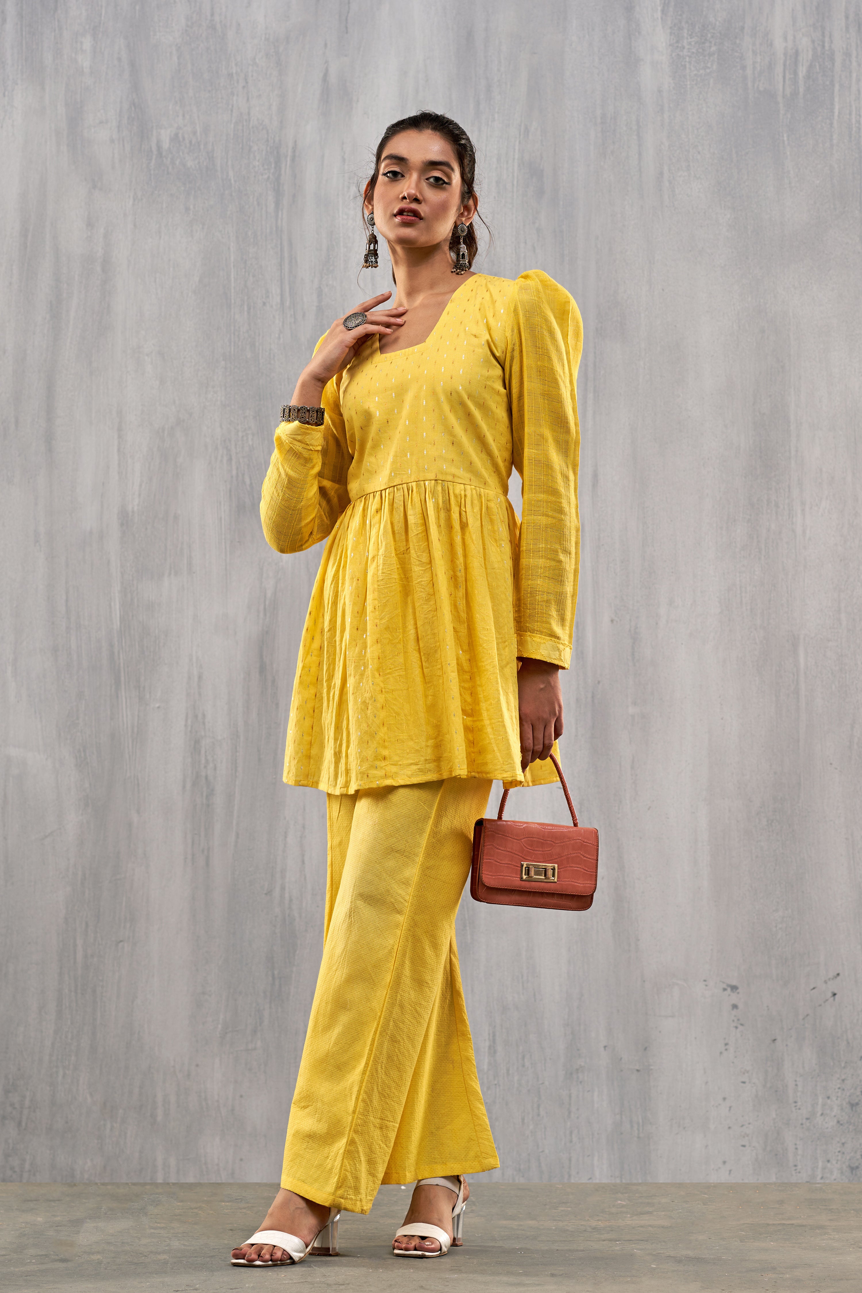 Ulfat Golden Yellow Peplum Top And Trouser