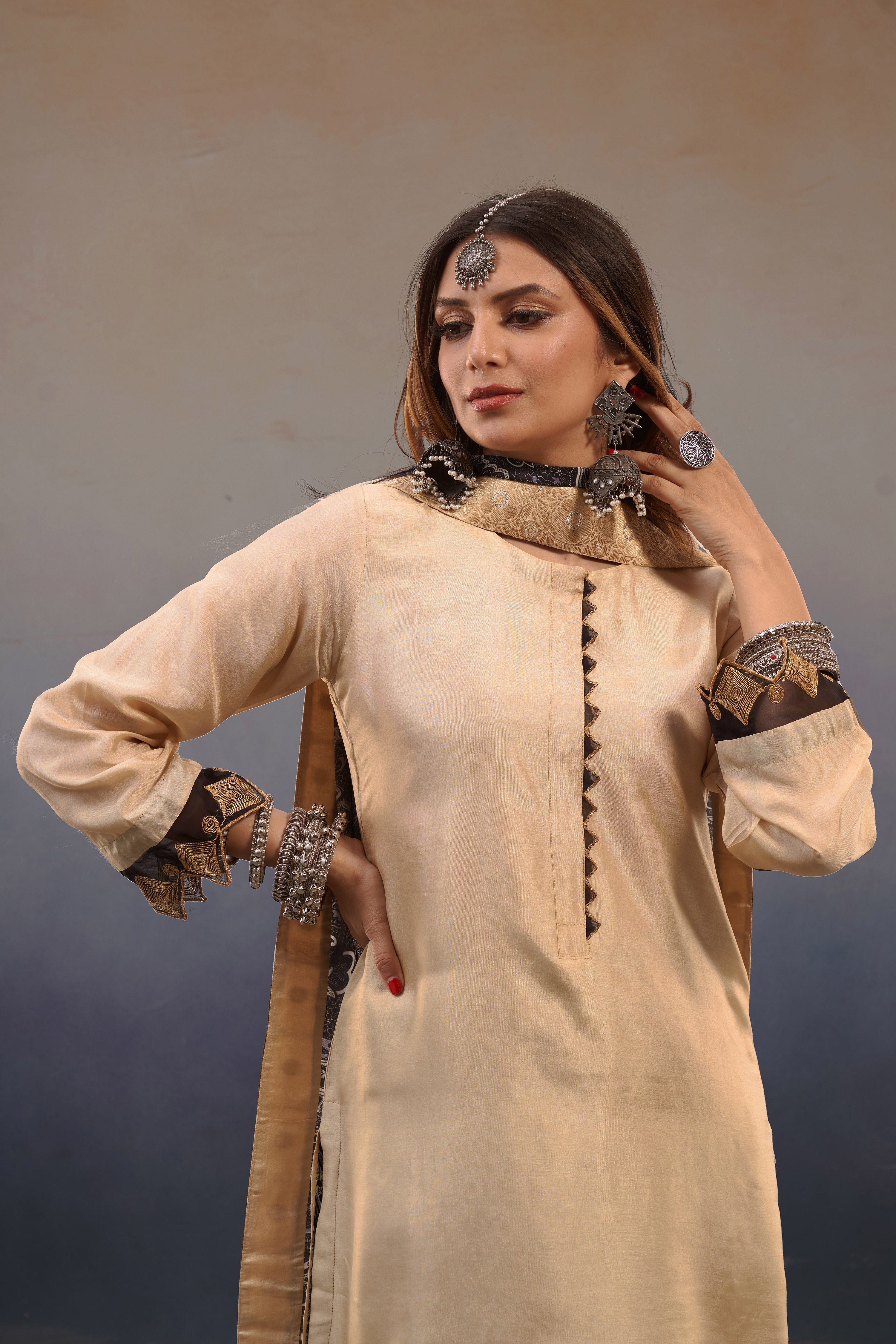 Noor Beige Straight Kurta Set