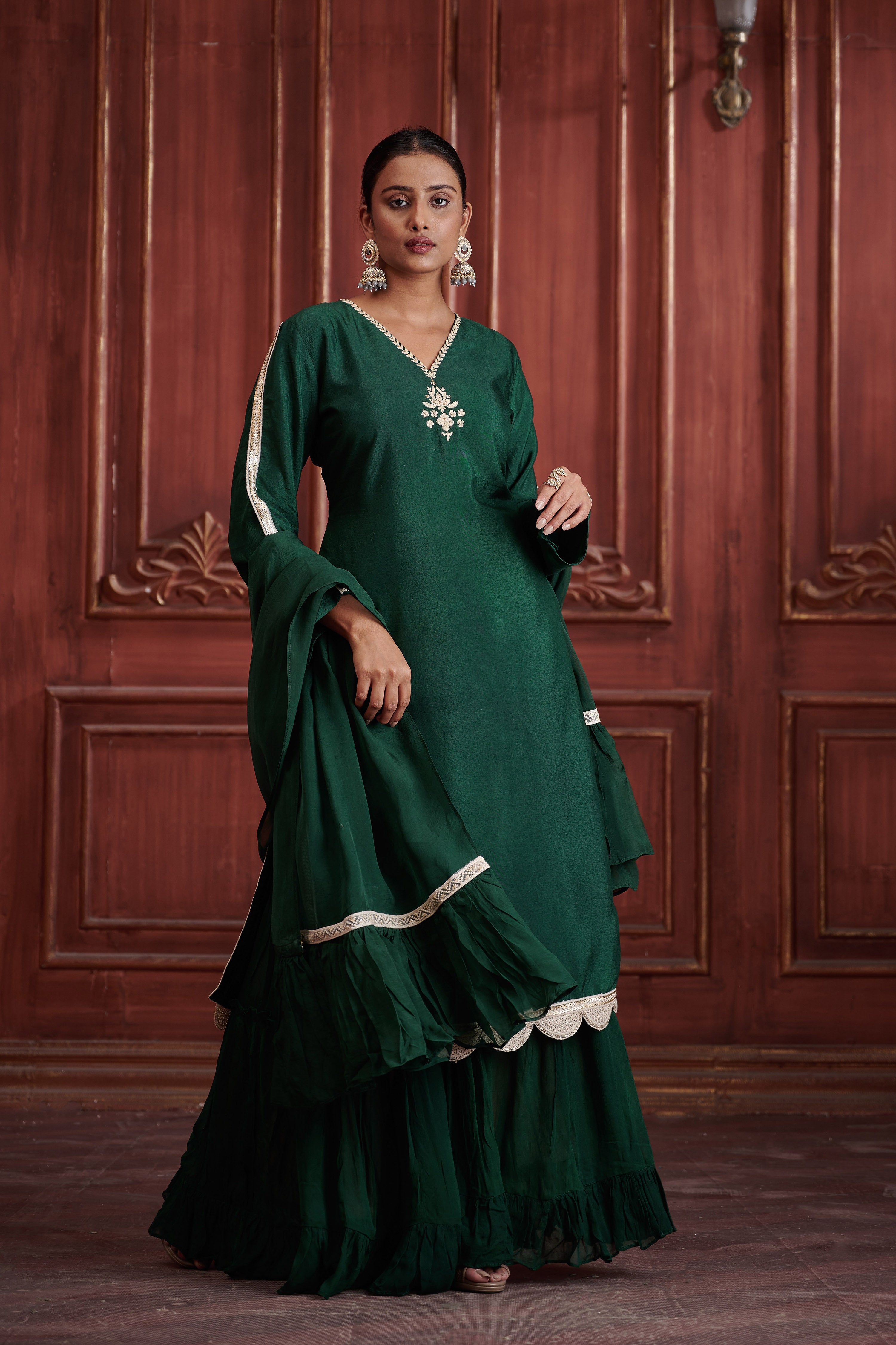Rang Bottle Green Sharara Set