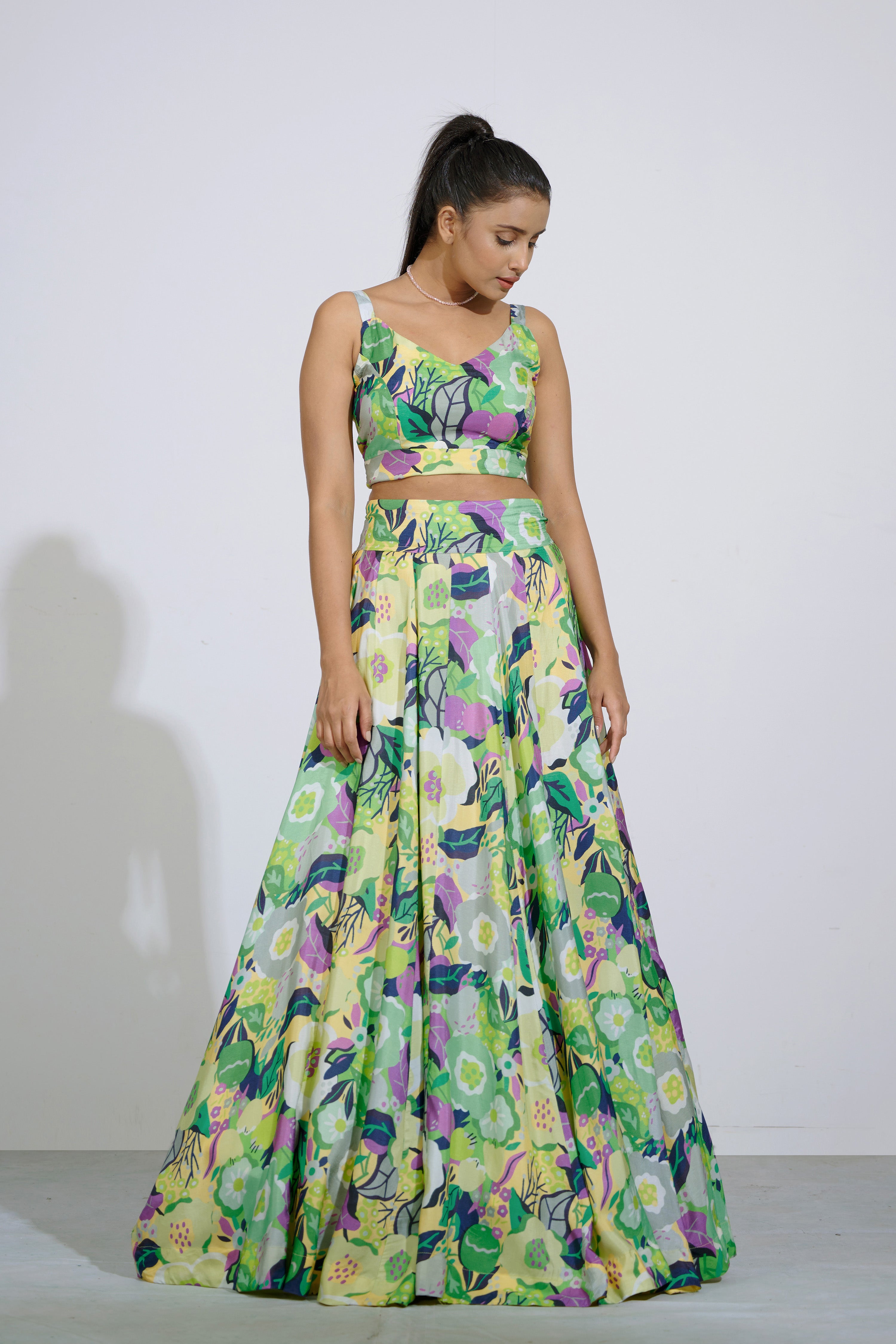 Gul Floral Bustier And Lehenga Set