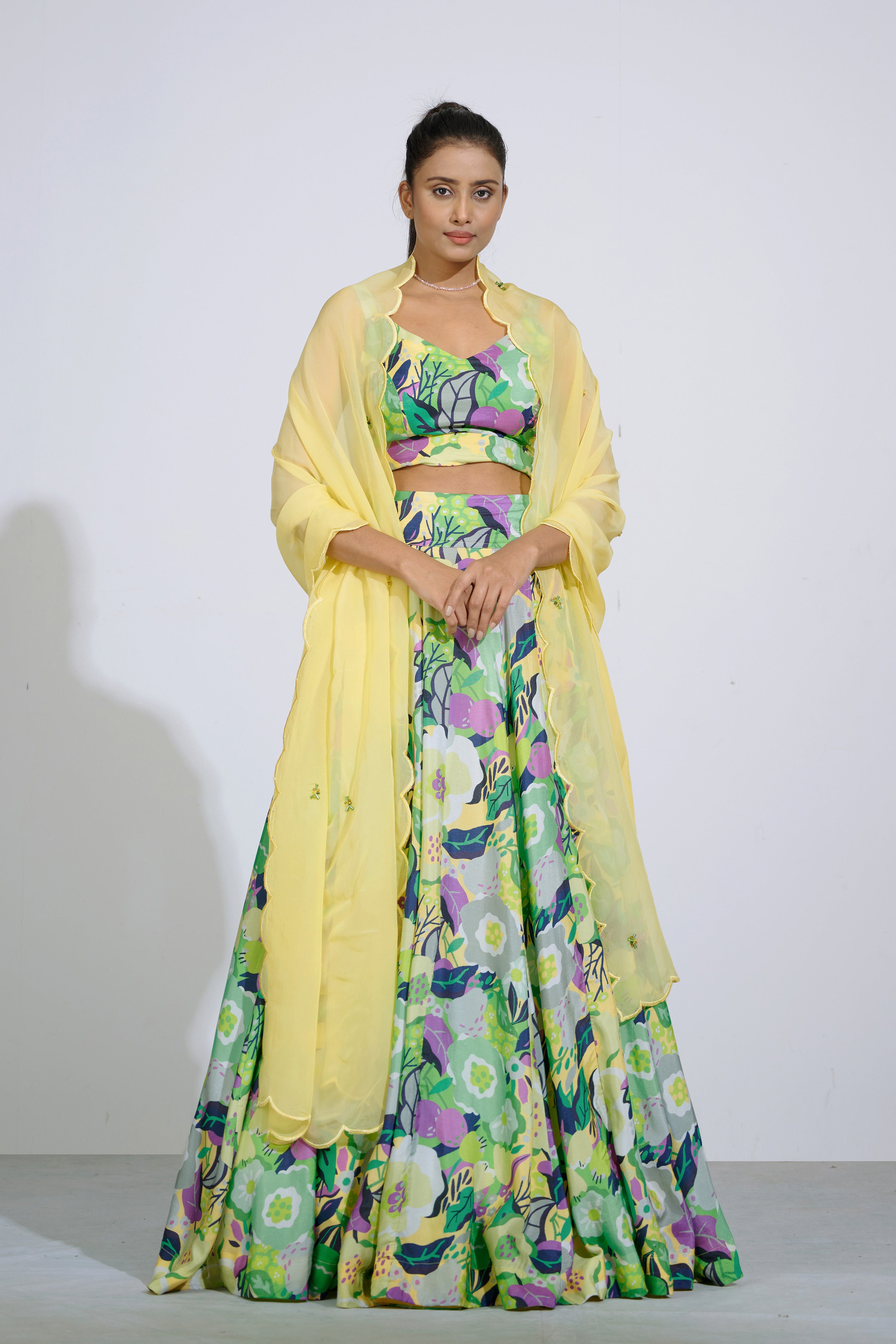 Gul Floral Bustier And Lehenga Set