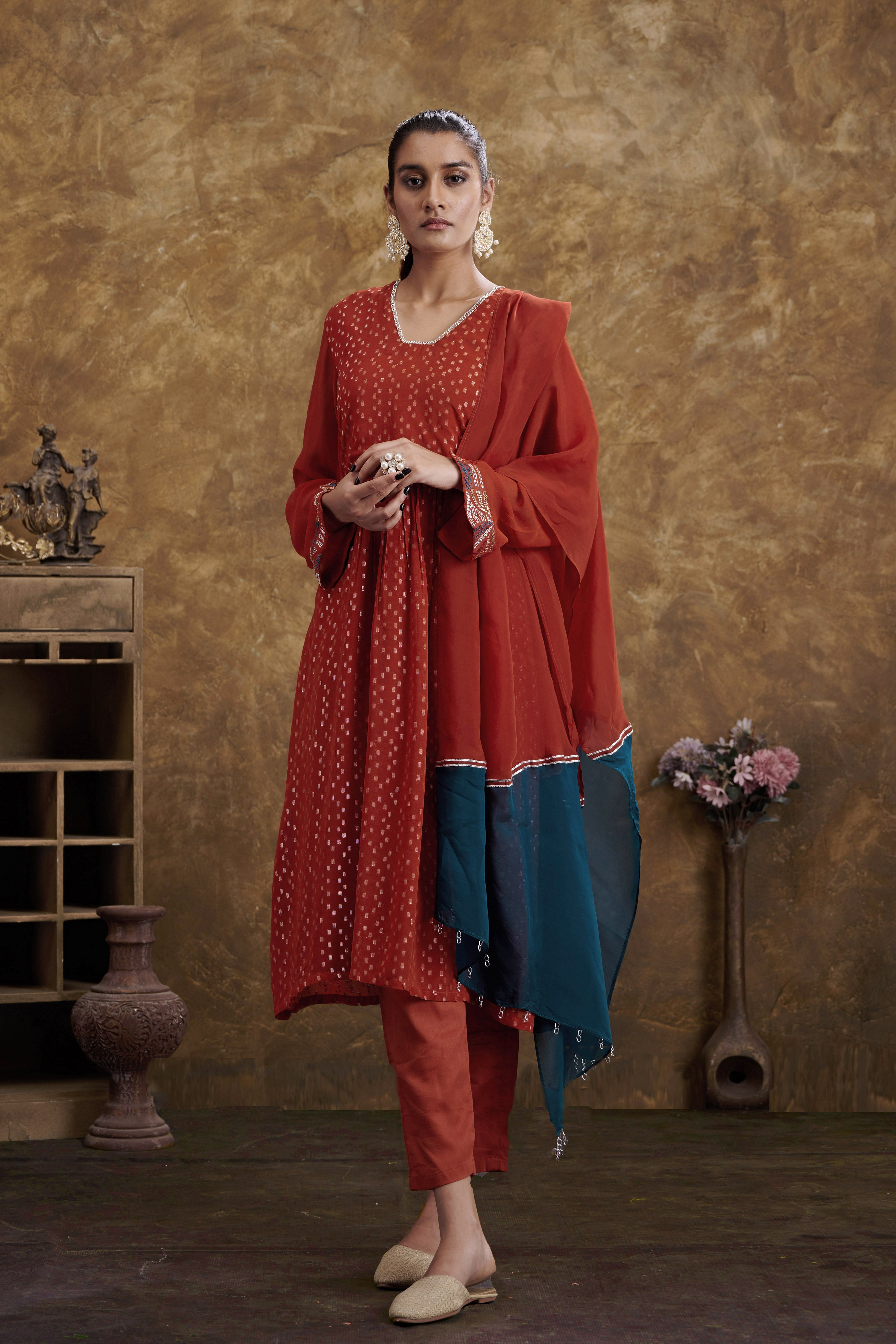 Sitaara Brick Orange Kurta Set