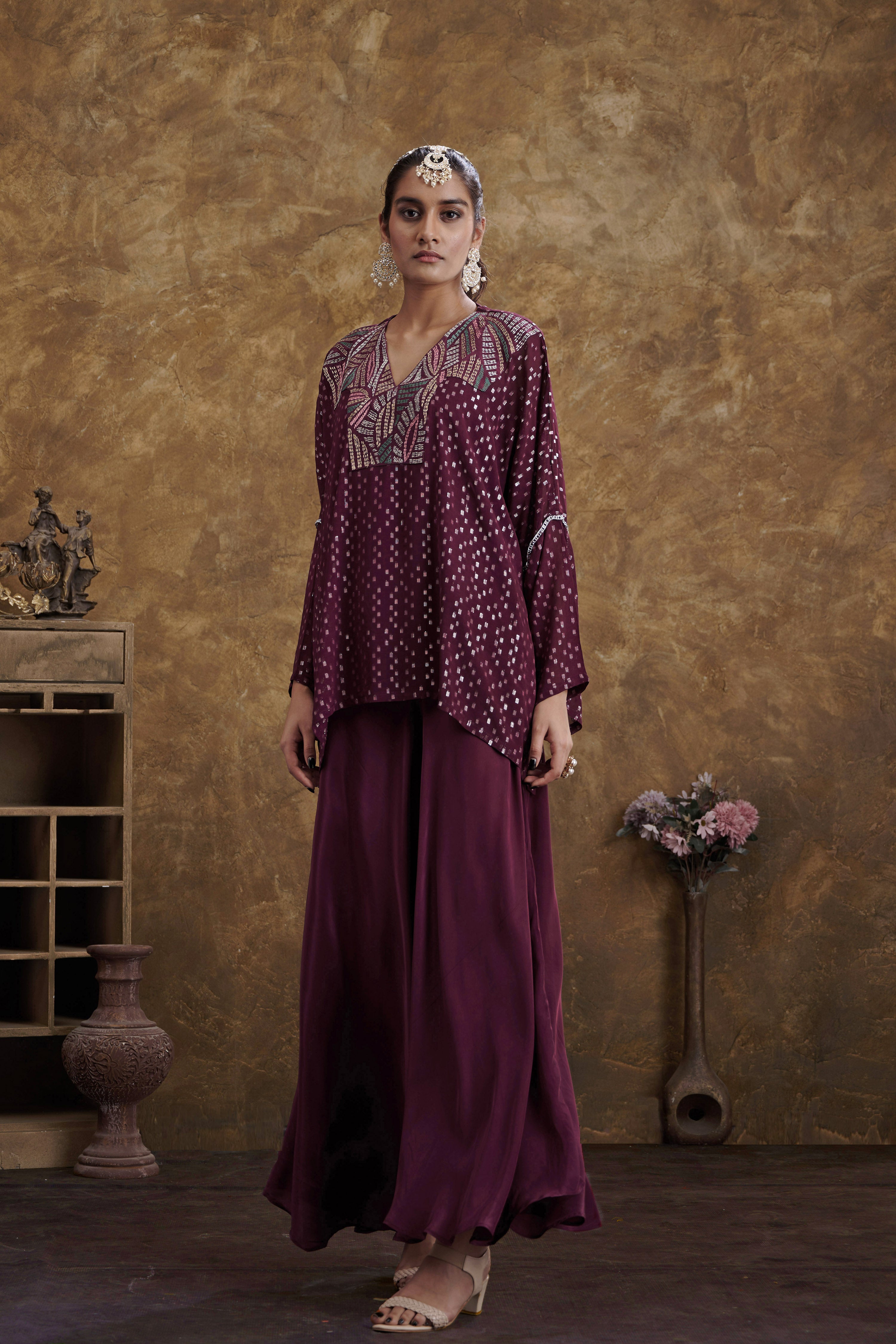 Sitaara Wine Flared Pants And Top