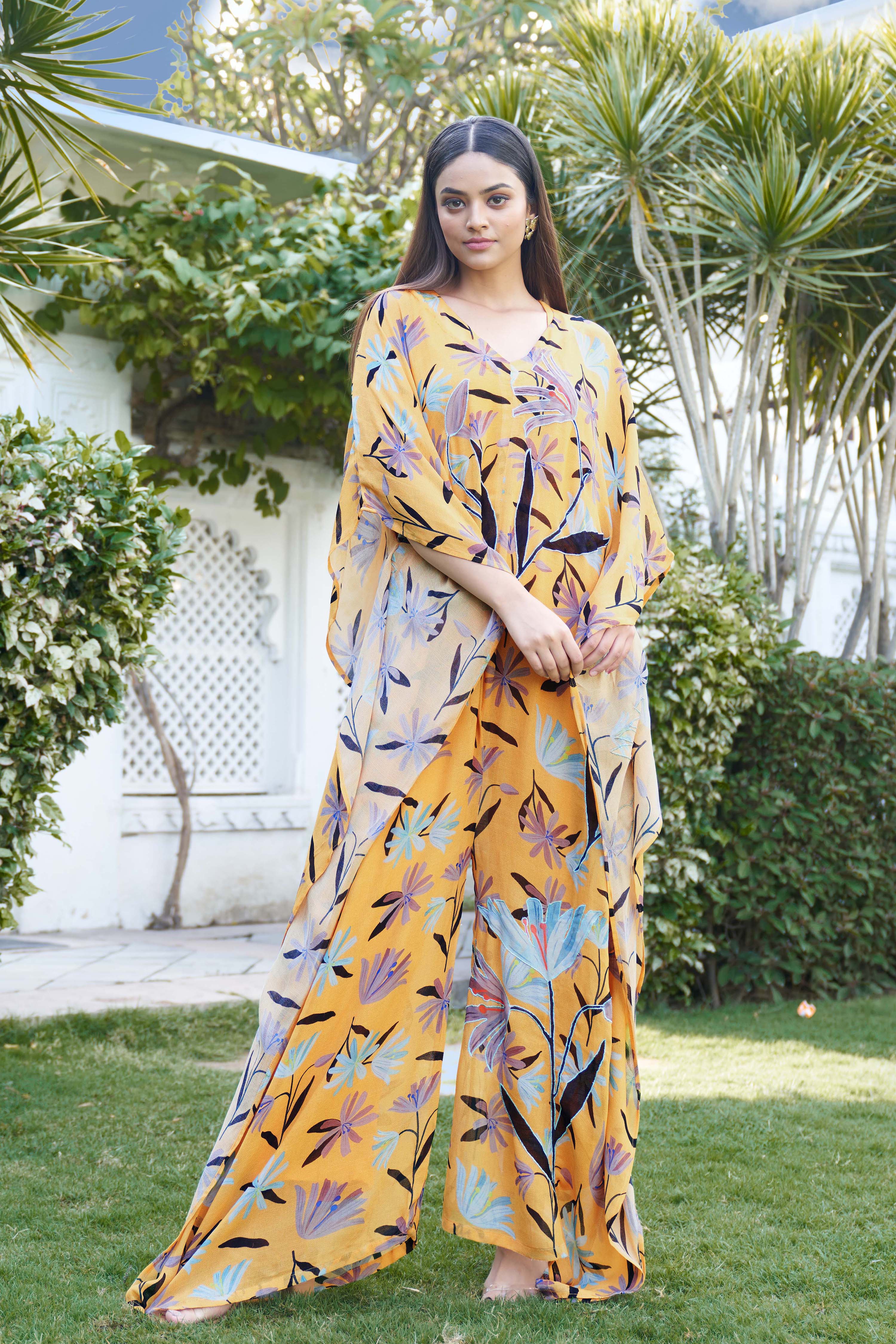 Summer Bloom Mustard Kaftan Jumpsuit