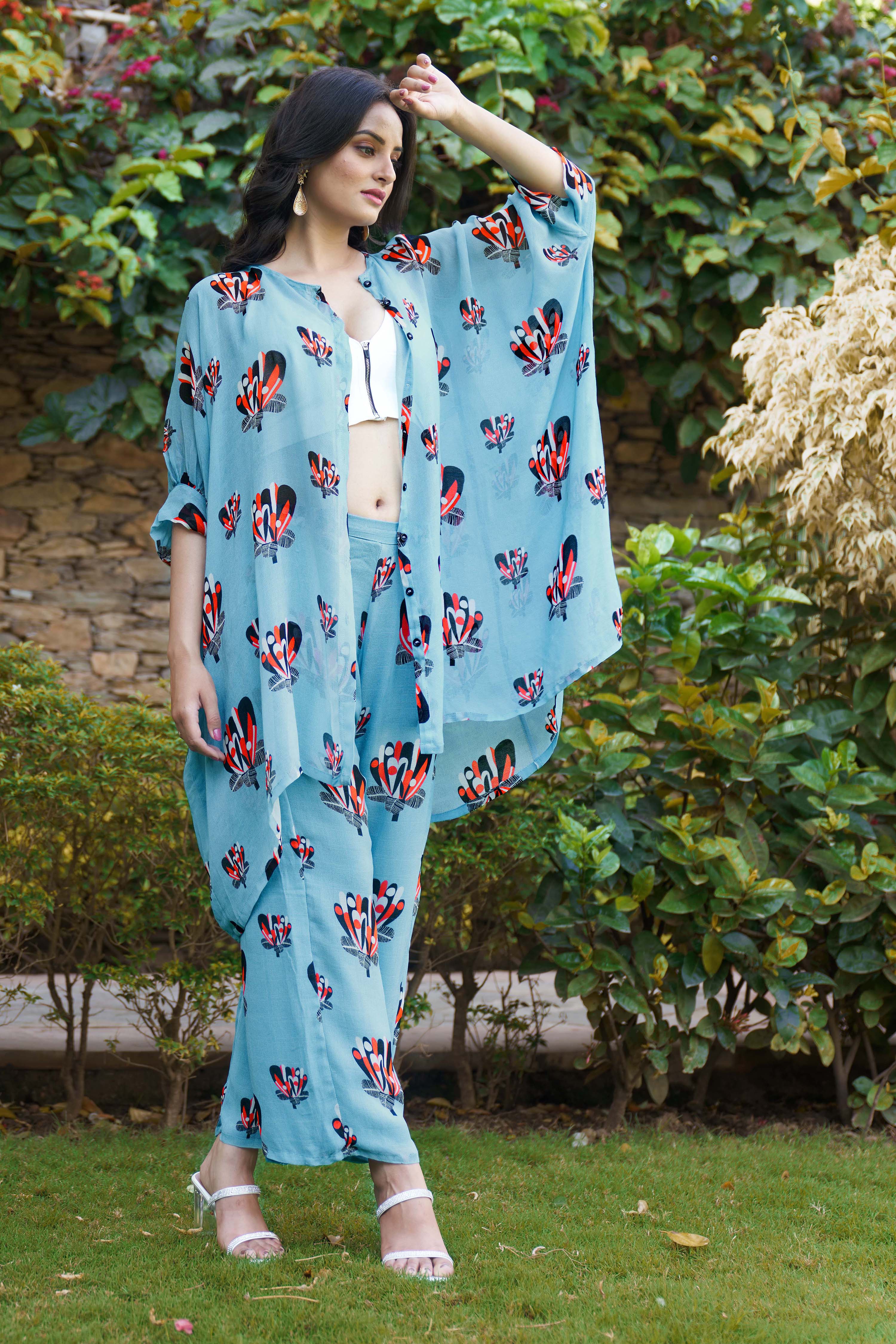 Summer Bloom Kimono Shirt & Trousers