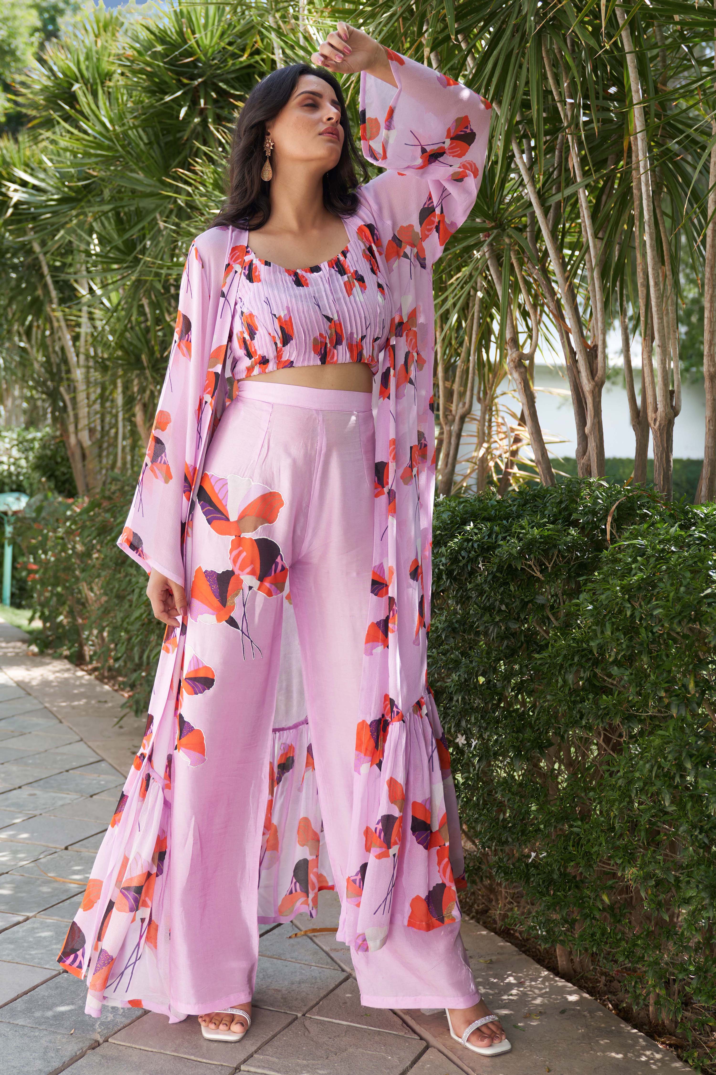 Summer Bloom Lilac Co ord Set With Jacket