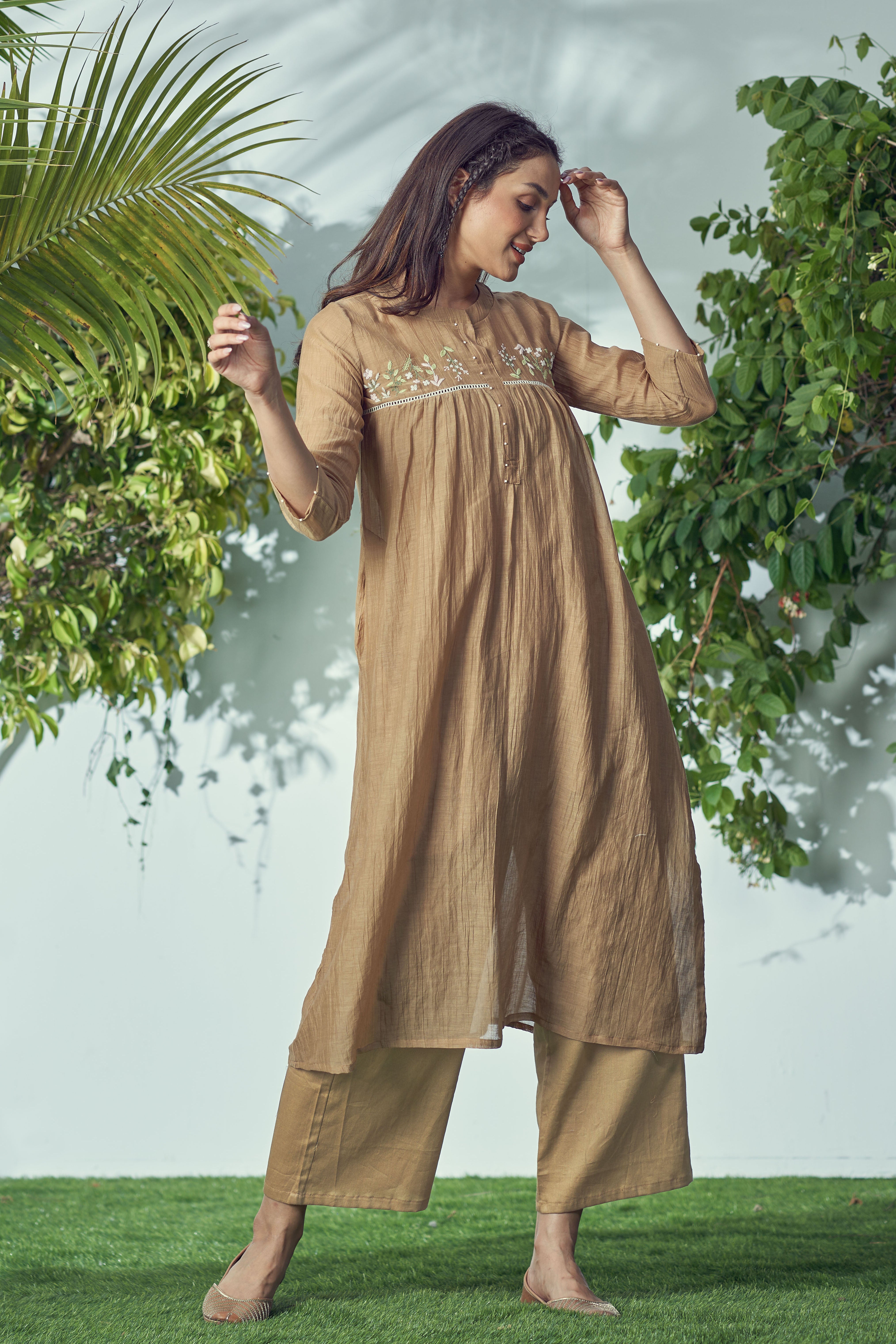Baarik Warm Tan Kurta Set