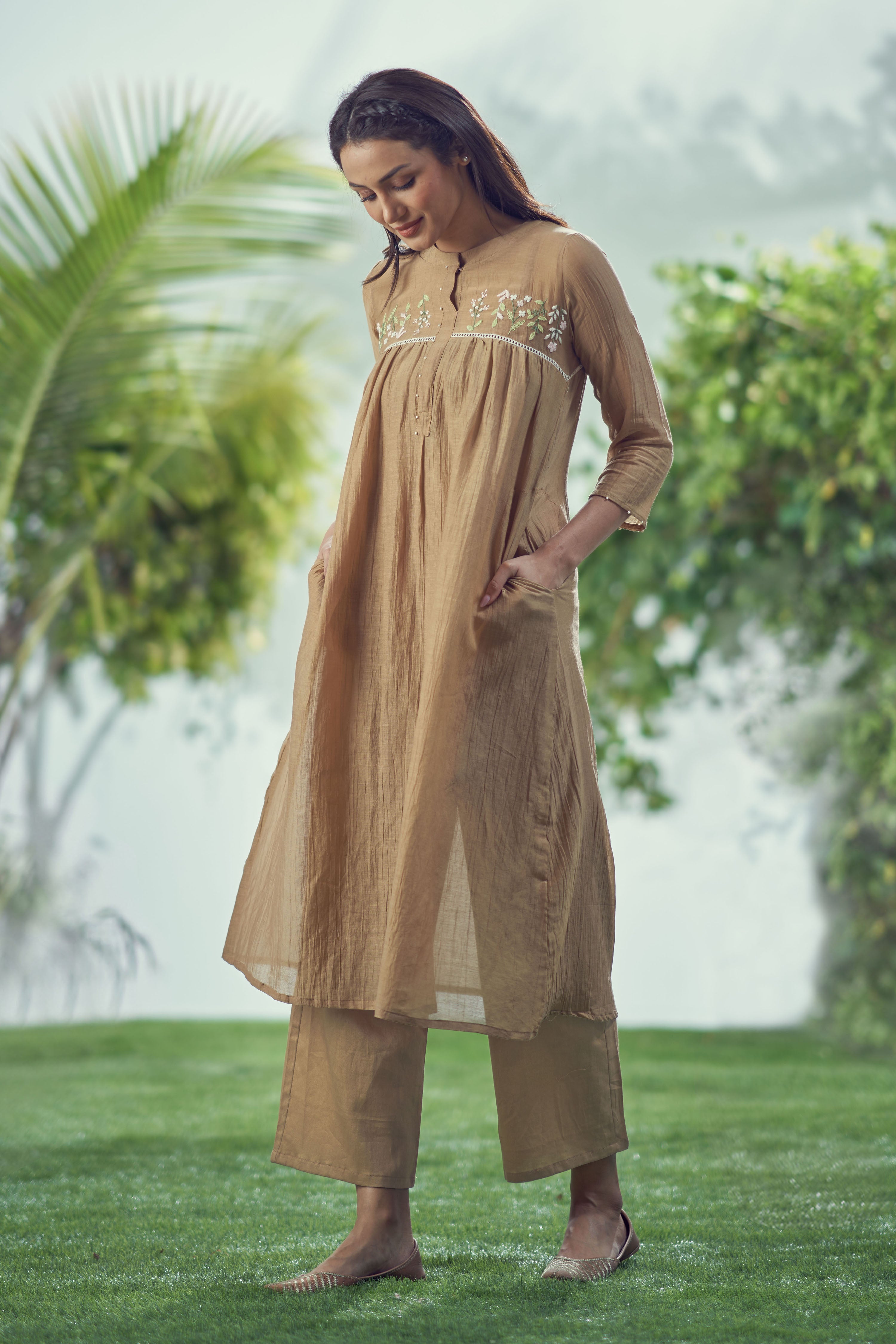 Baarik Warm Tan Kurta Set