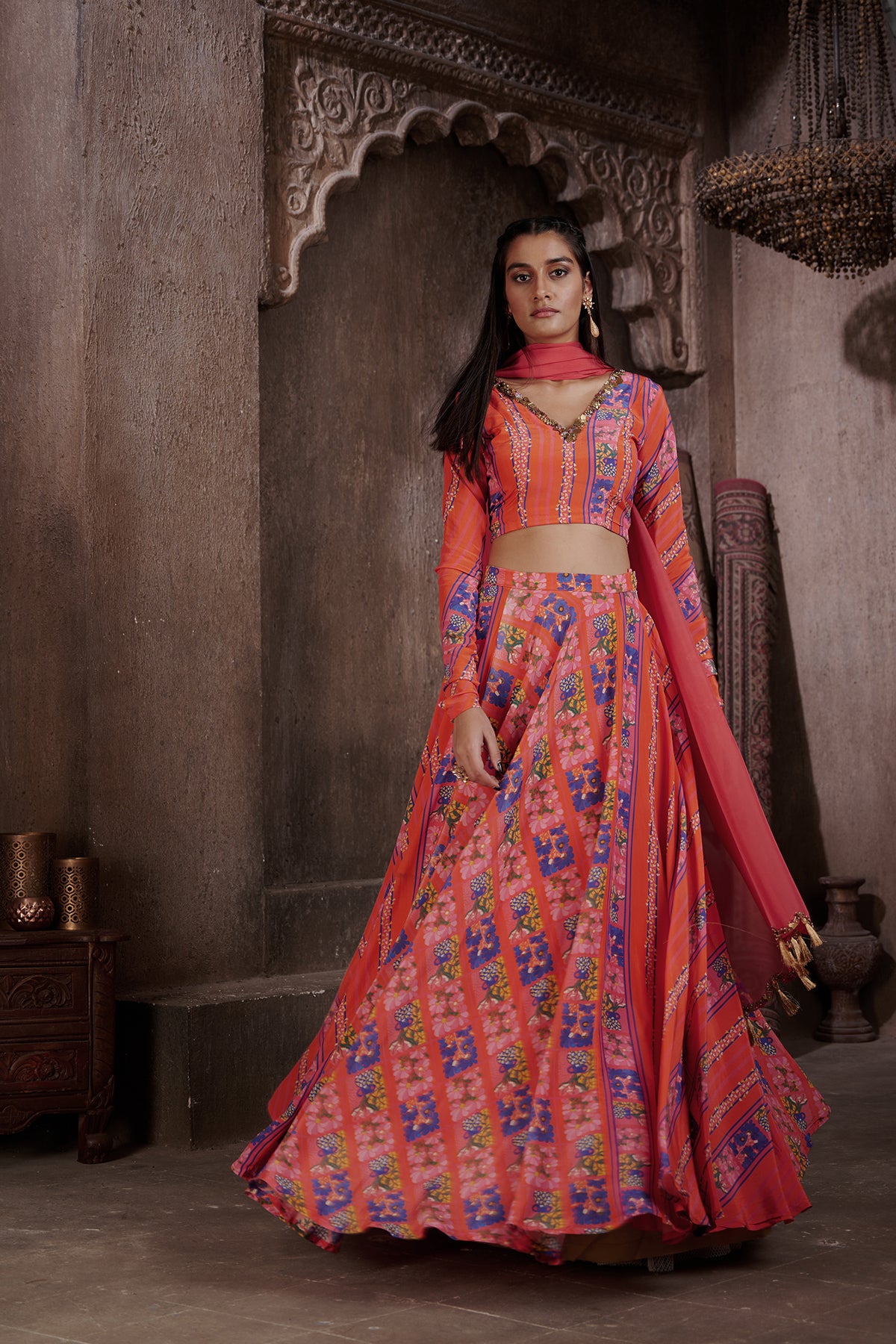 Zaha Multi Print Lehenga set
