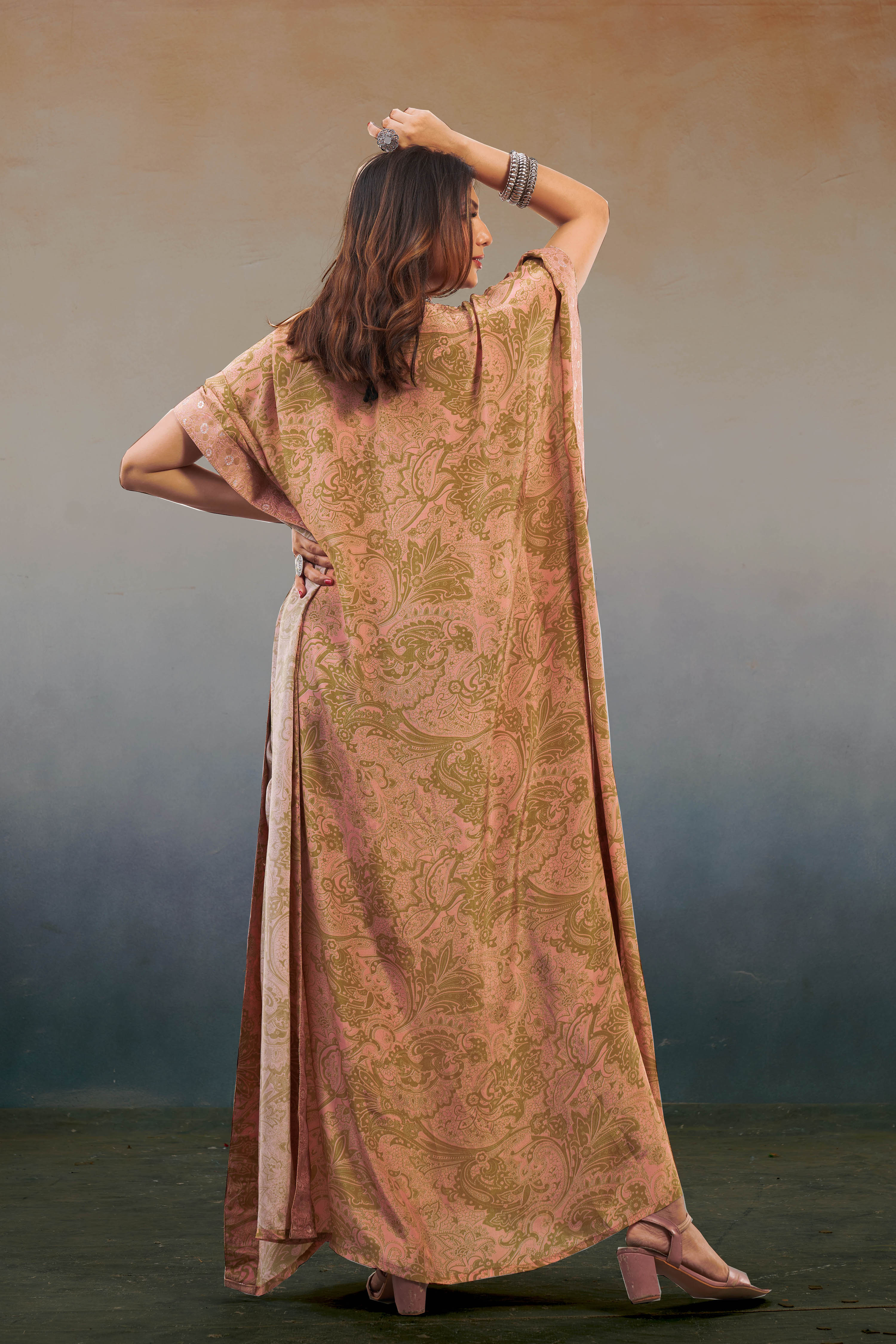 Noor Pastel Pink Printed Kaftan