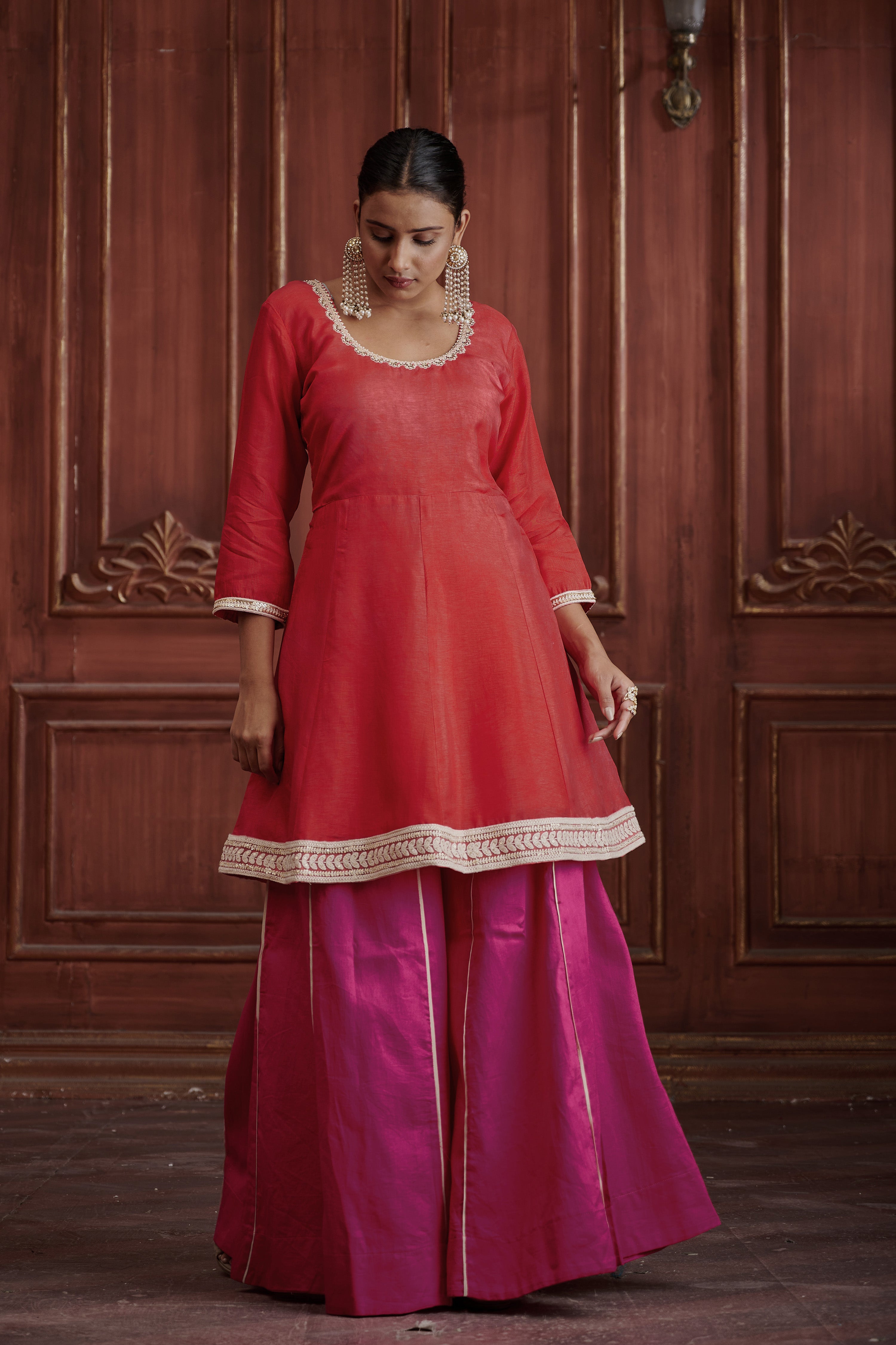Rang Red-Pink Sharara Set