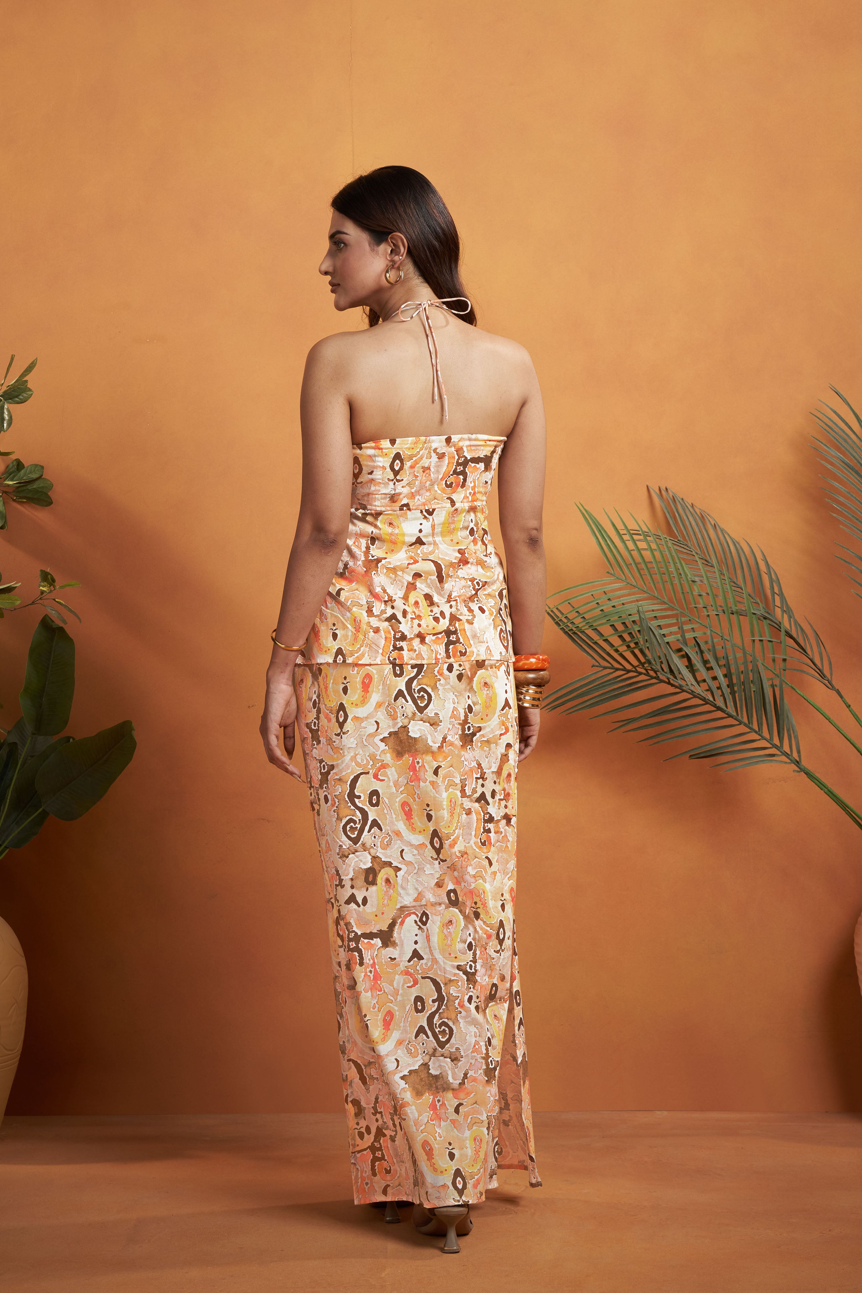 Printed Halter Neck Top with skirt
