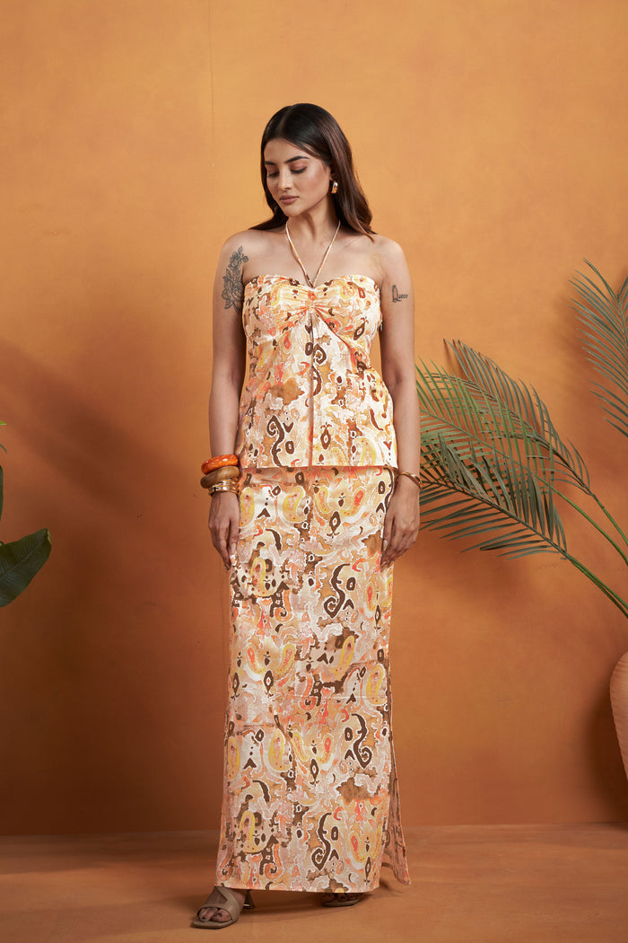 Printed Halter Neck Top with skirt