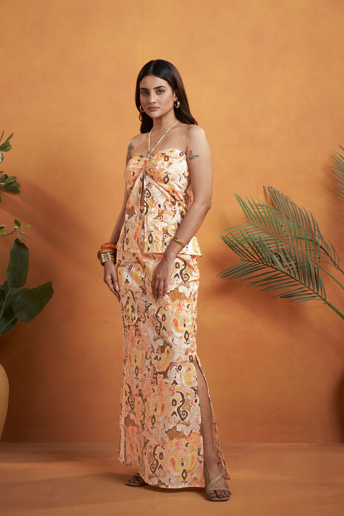 Printed Halter Neck Top with skirt