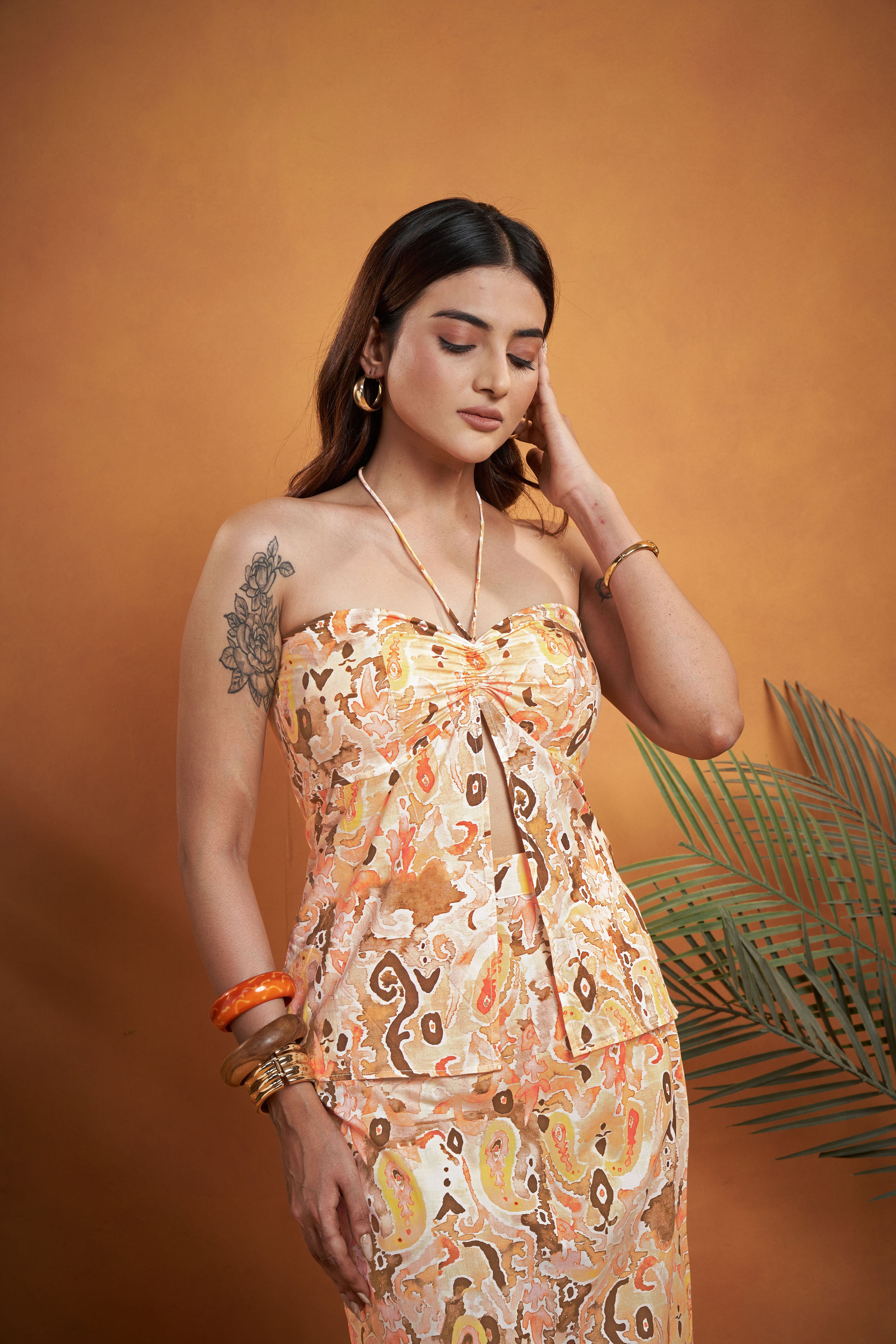 Printed Halter Neck Top with skirt