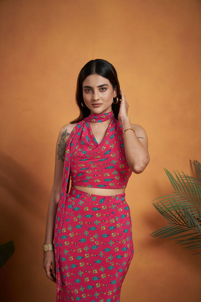 Hot Pink Printed Skirt Set